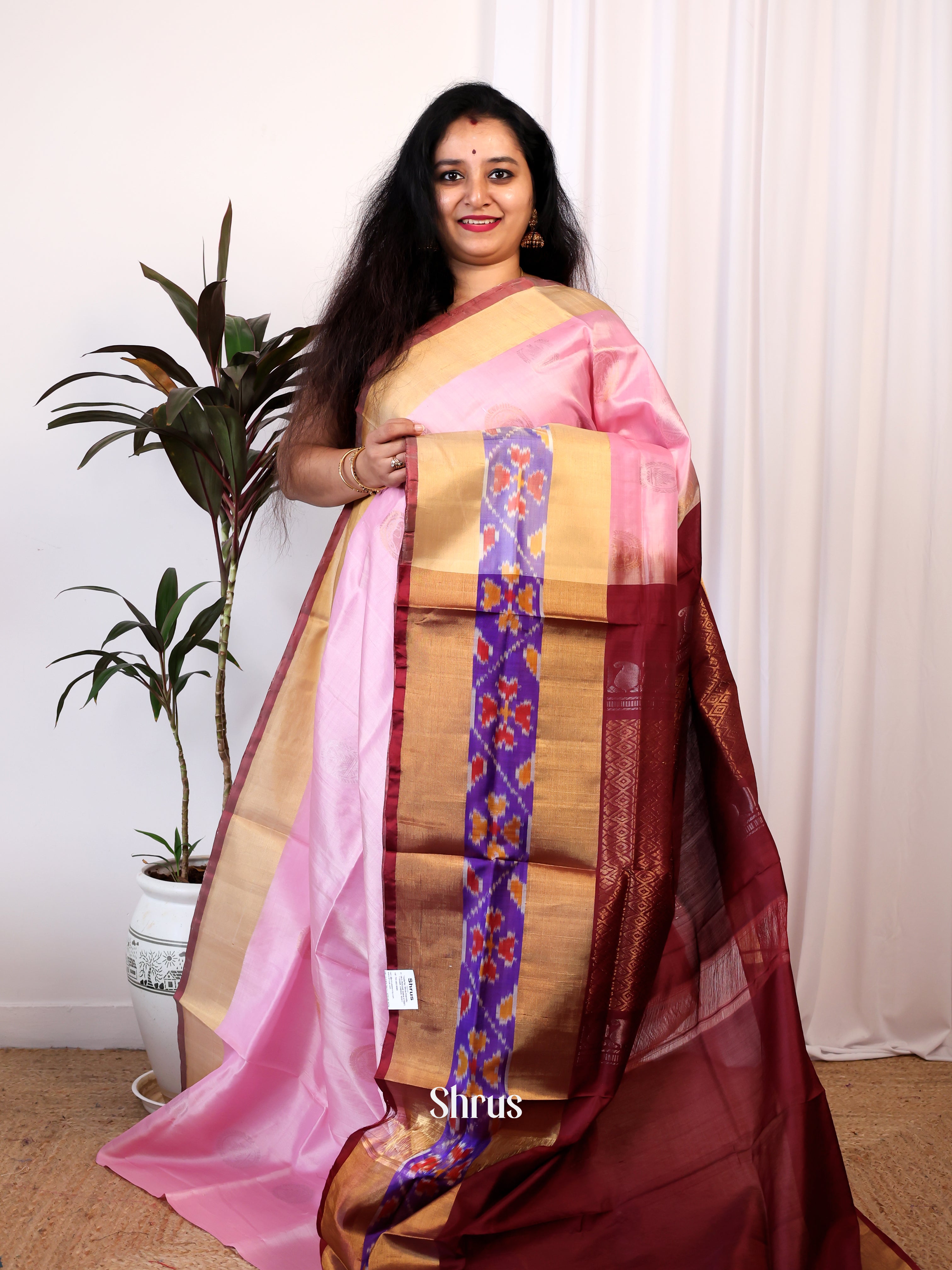Baby Pink & Maroon- Uppada silk Saree - Shop on Shrus.com
