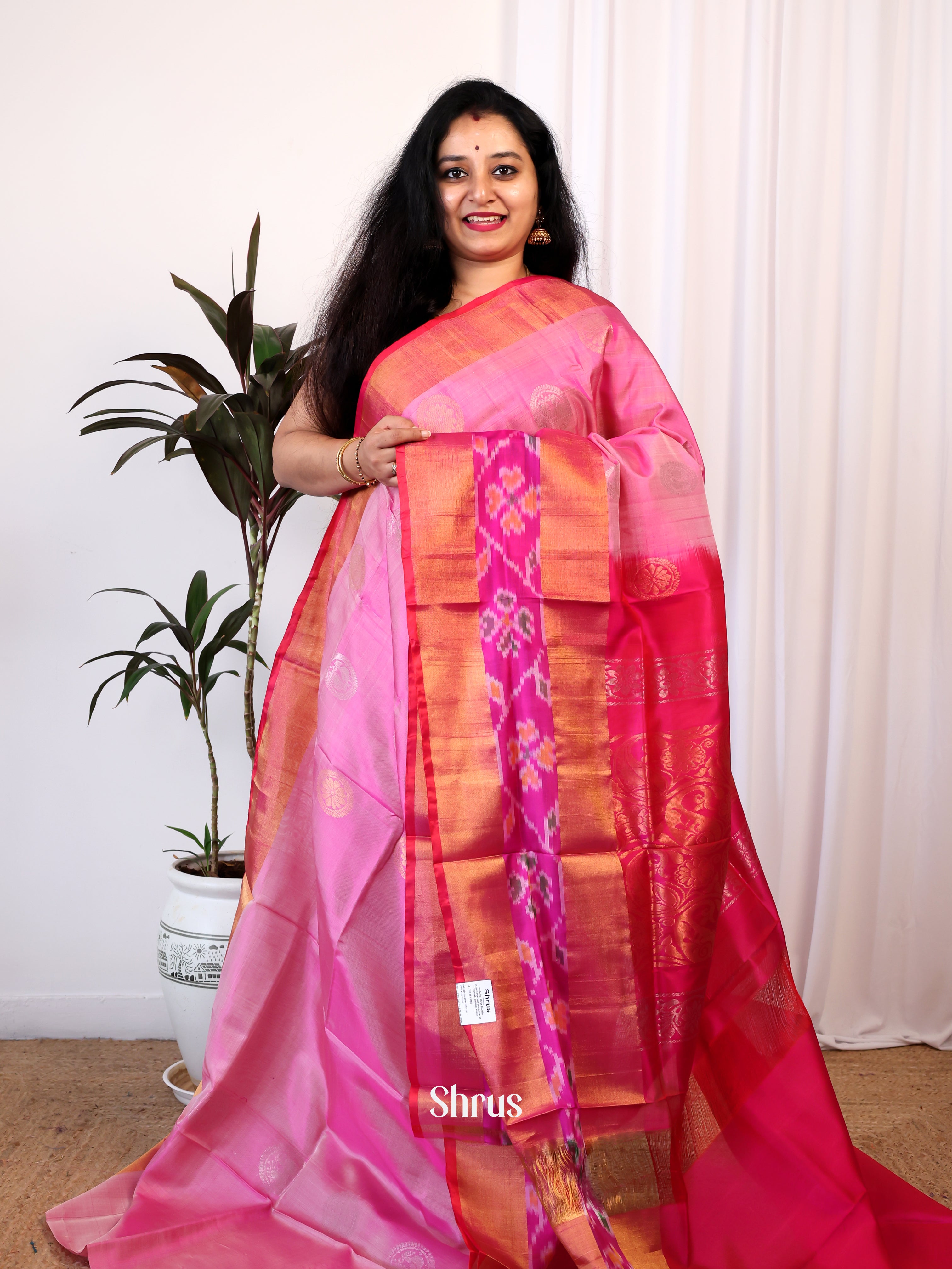 Pink & Deep Pink- Uppada silk Saree - Shop on Shrus.com