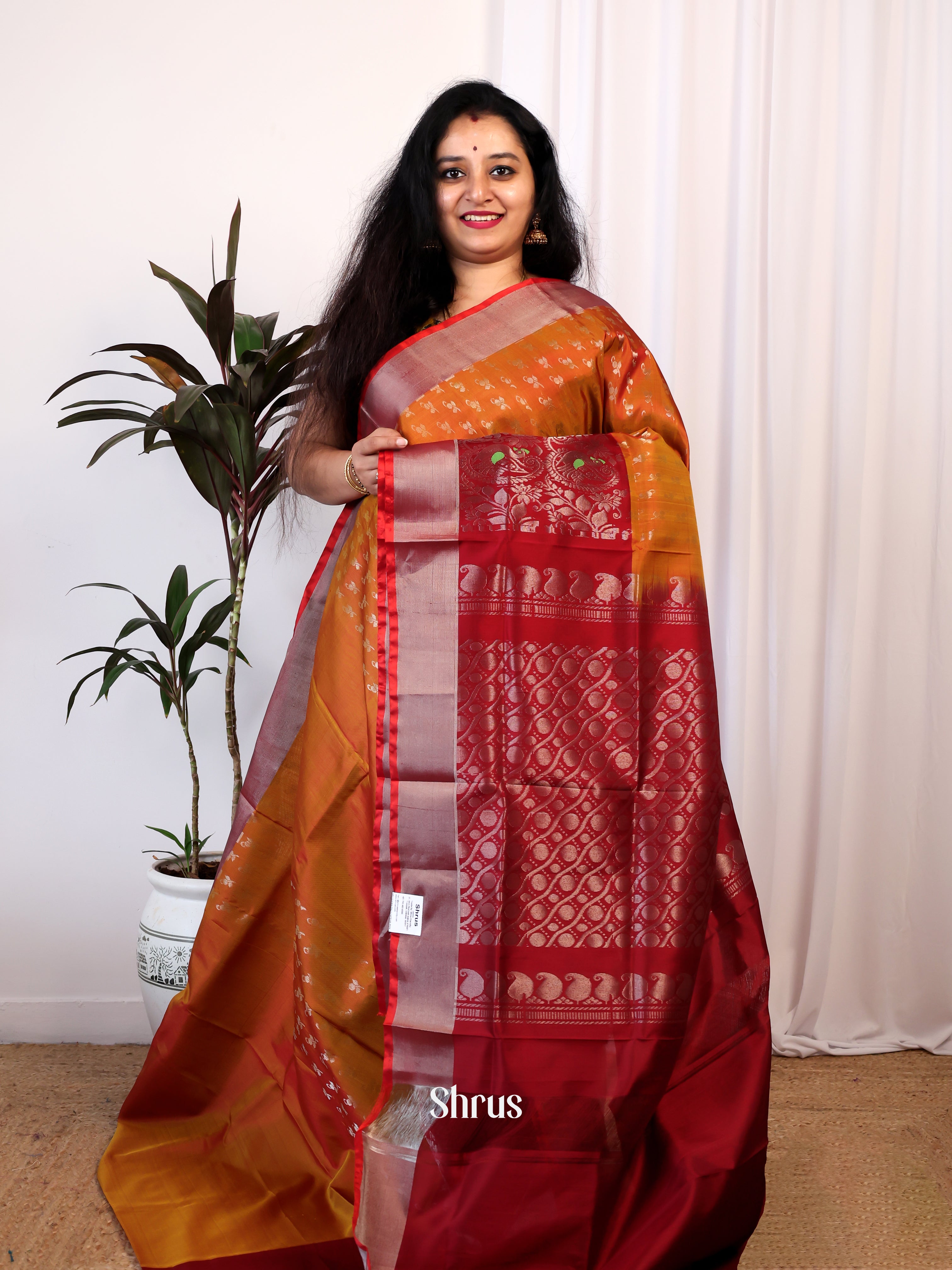 Orange & Maroon- Uppada silk Saree - Shop on Shrus.com