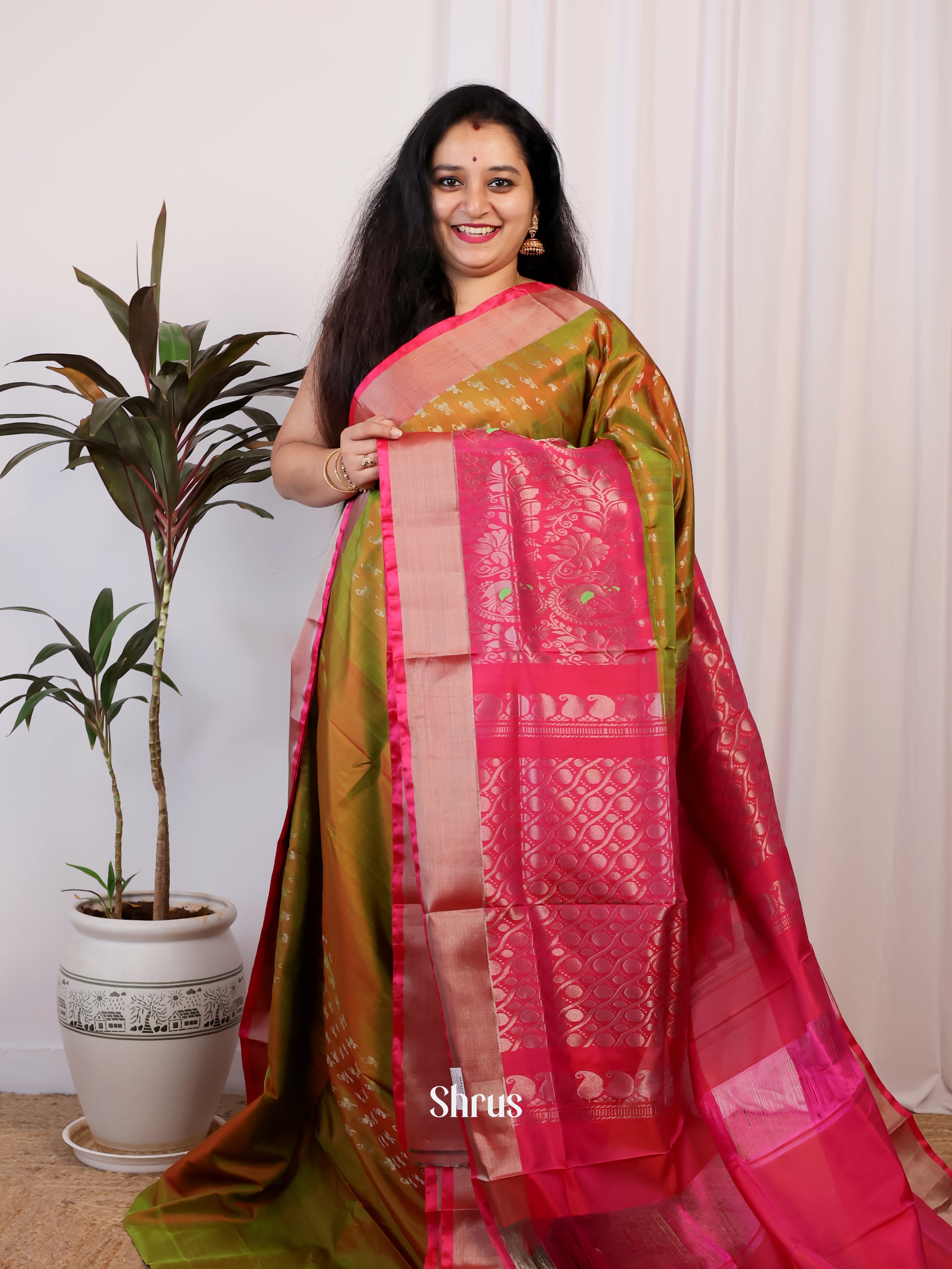 Double Shaded Green & Pink - Uppada silk Saree - Shop on Shrus.com