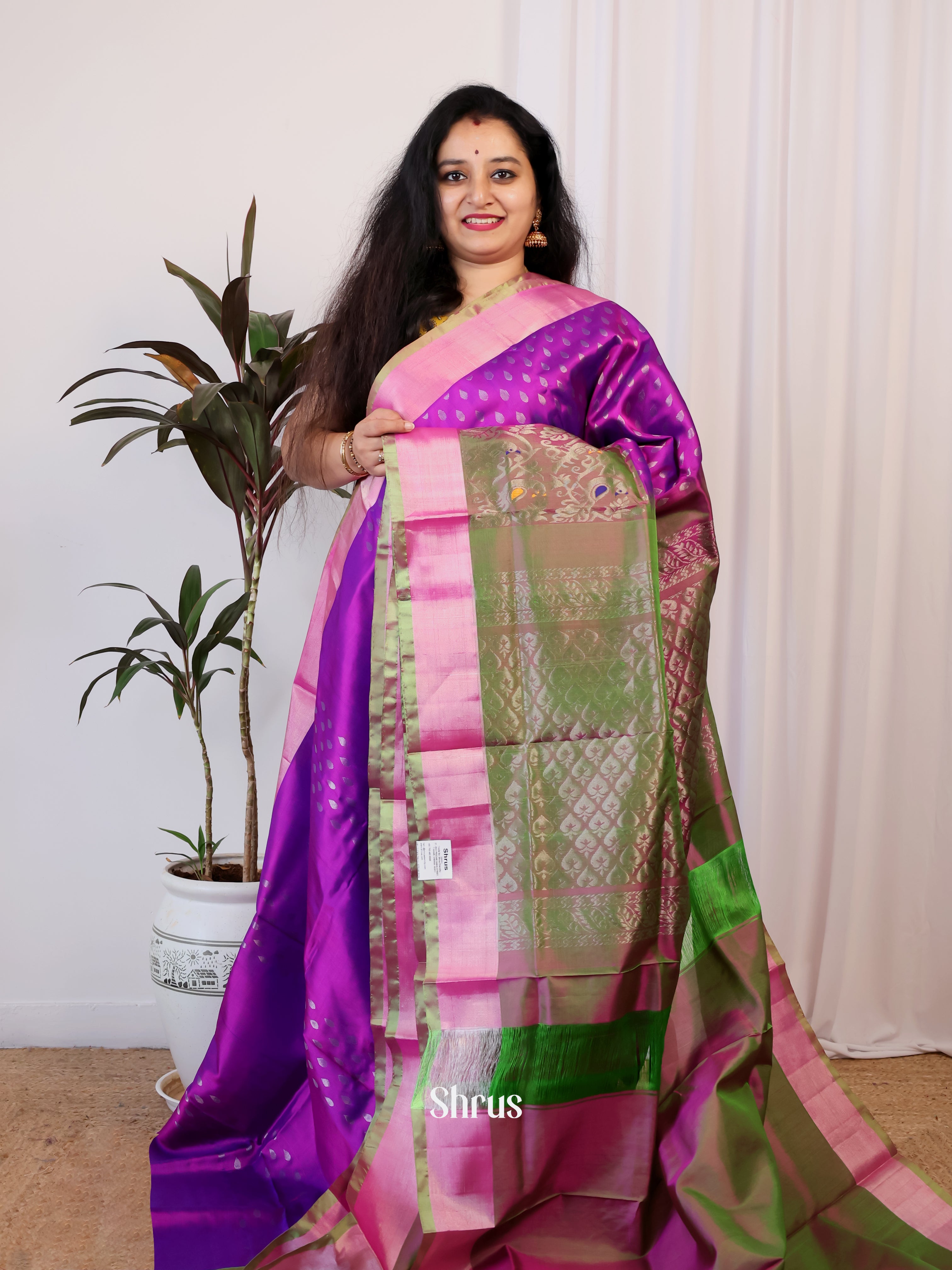 Violet & Double Shaded Green - Uppada silk Saree - Shop on Shrus.com