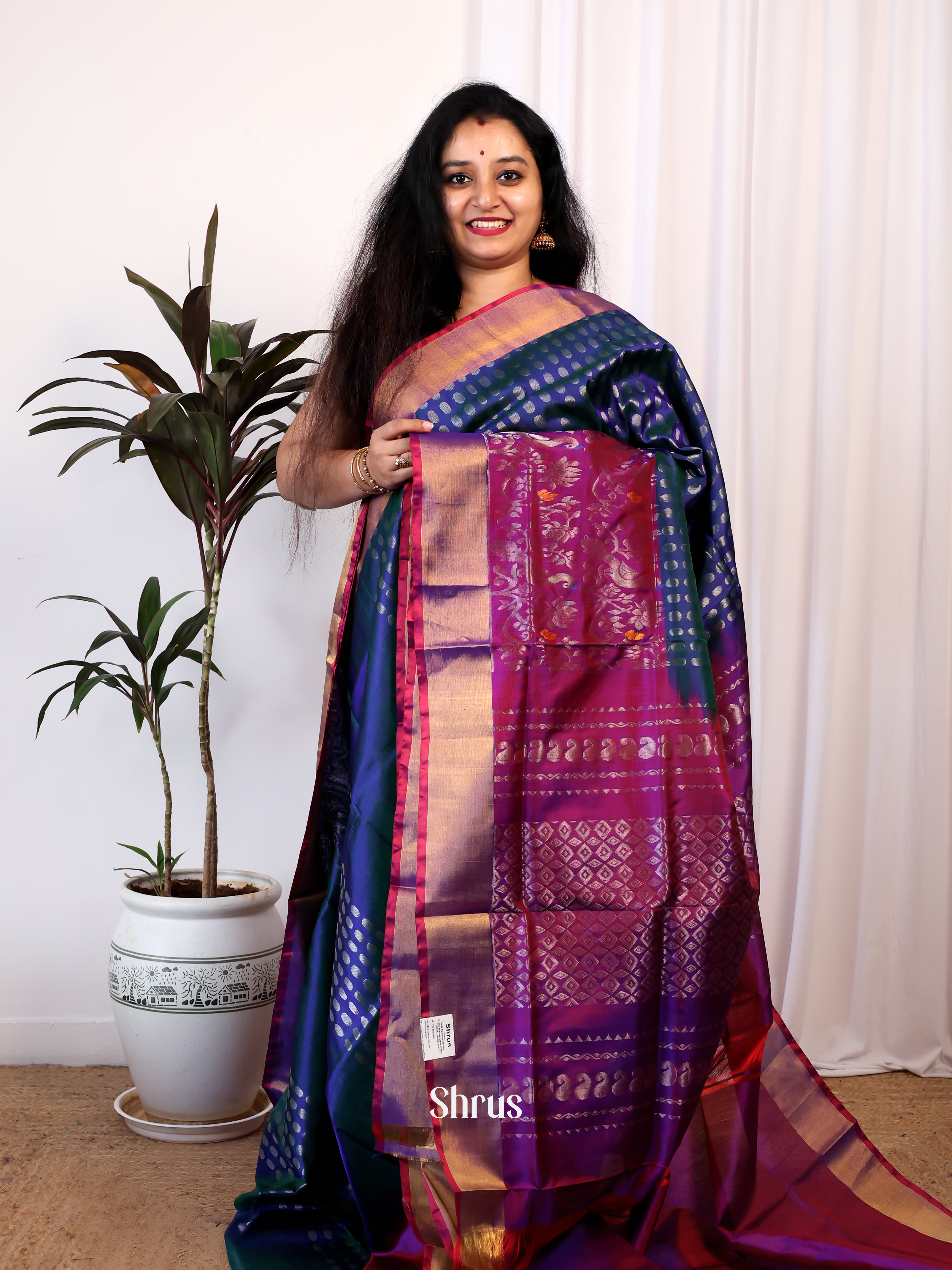 Peacock Blue & Purple- Uppada silk Saree - Shop on Shrus.com