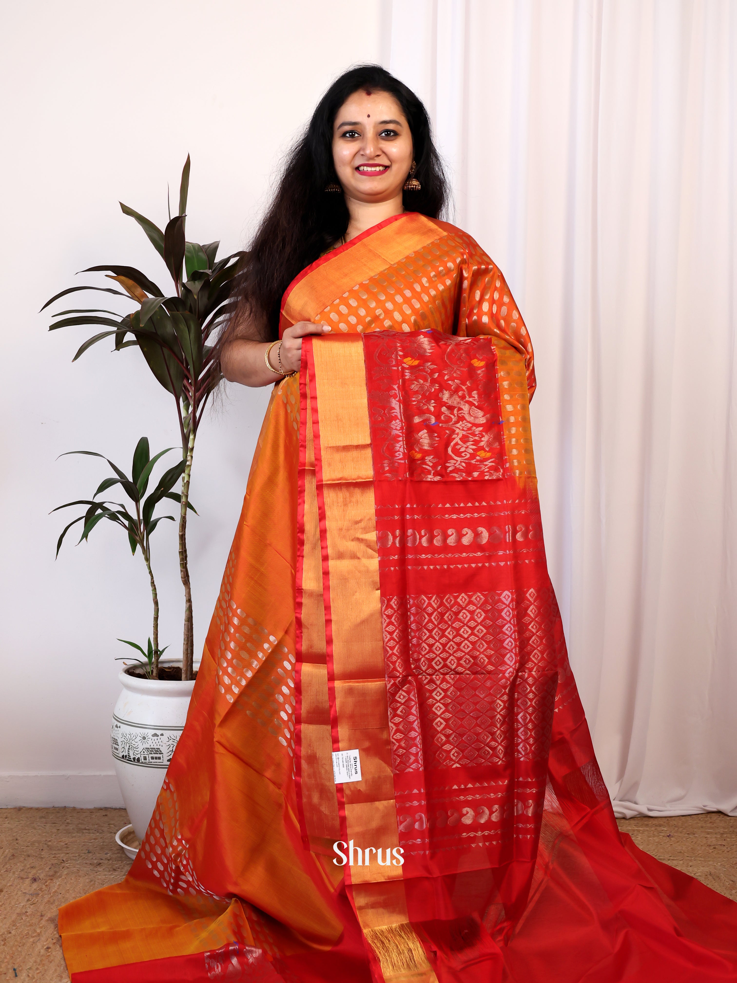 Orange & Red- Uppada silk Saree - Shop on Shrus.com