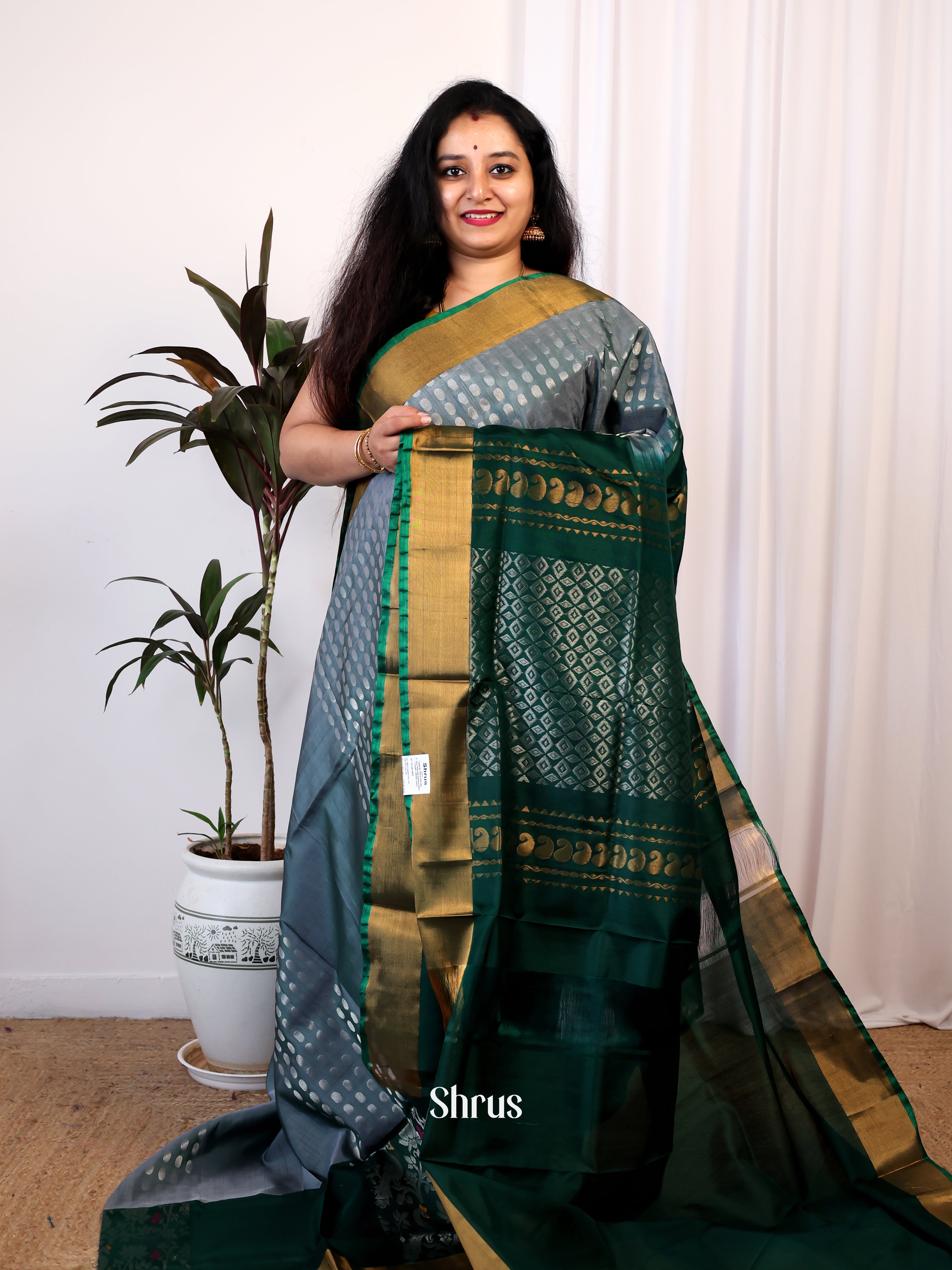 Grey & Green- Uppada silk Saree - Shop on Shrus.com