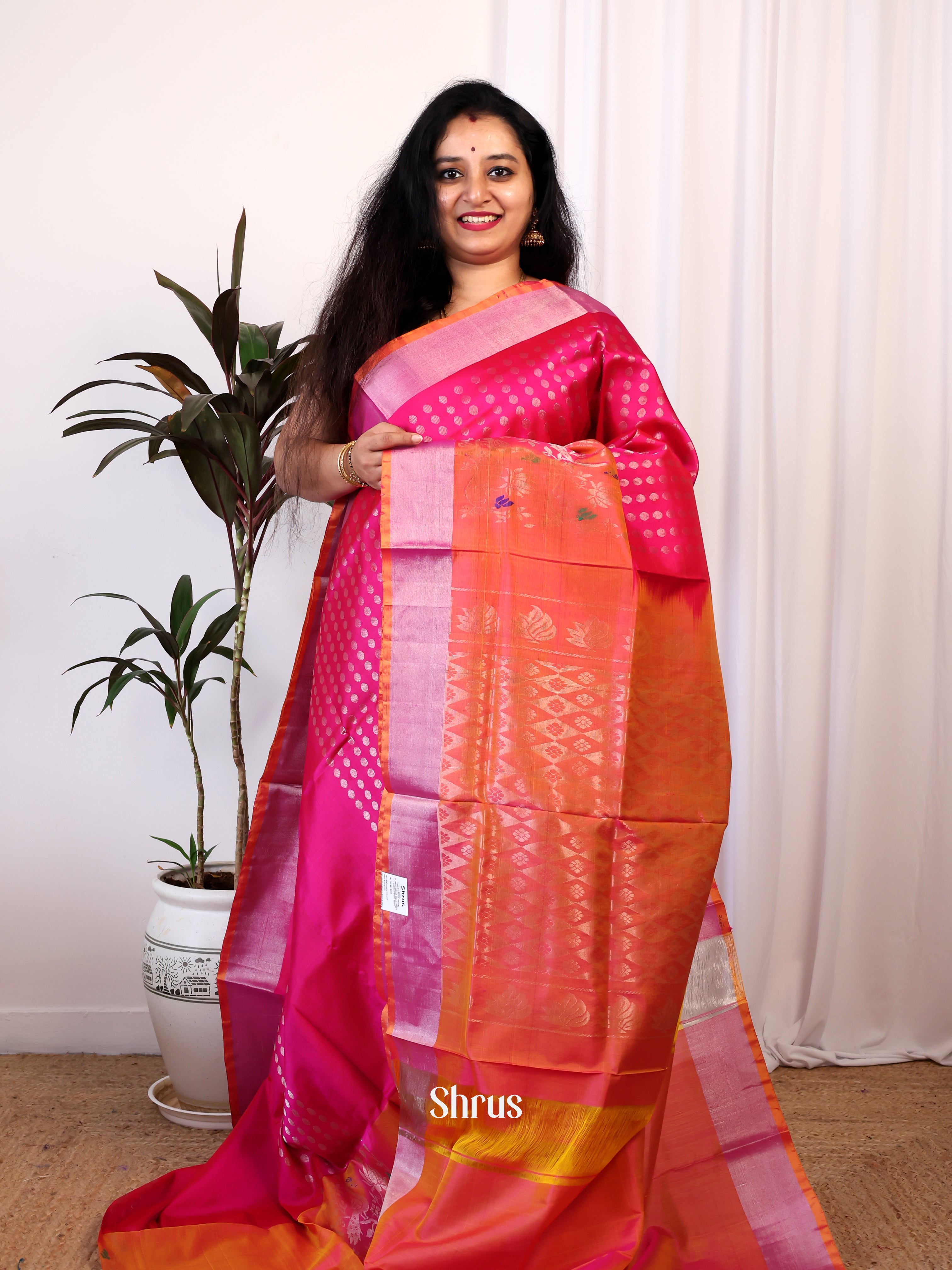 Pink & Orange- Uppada silk Saree - Shop on Shrus.com
