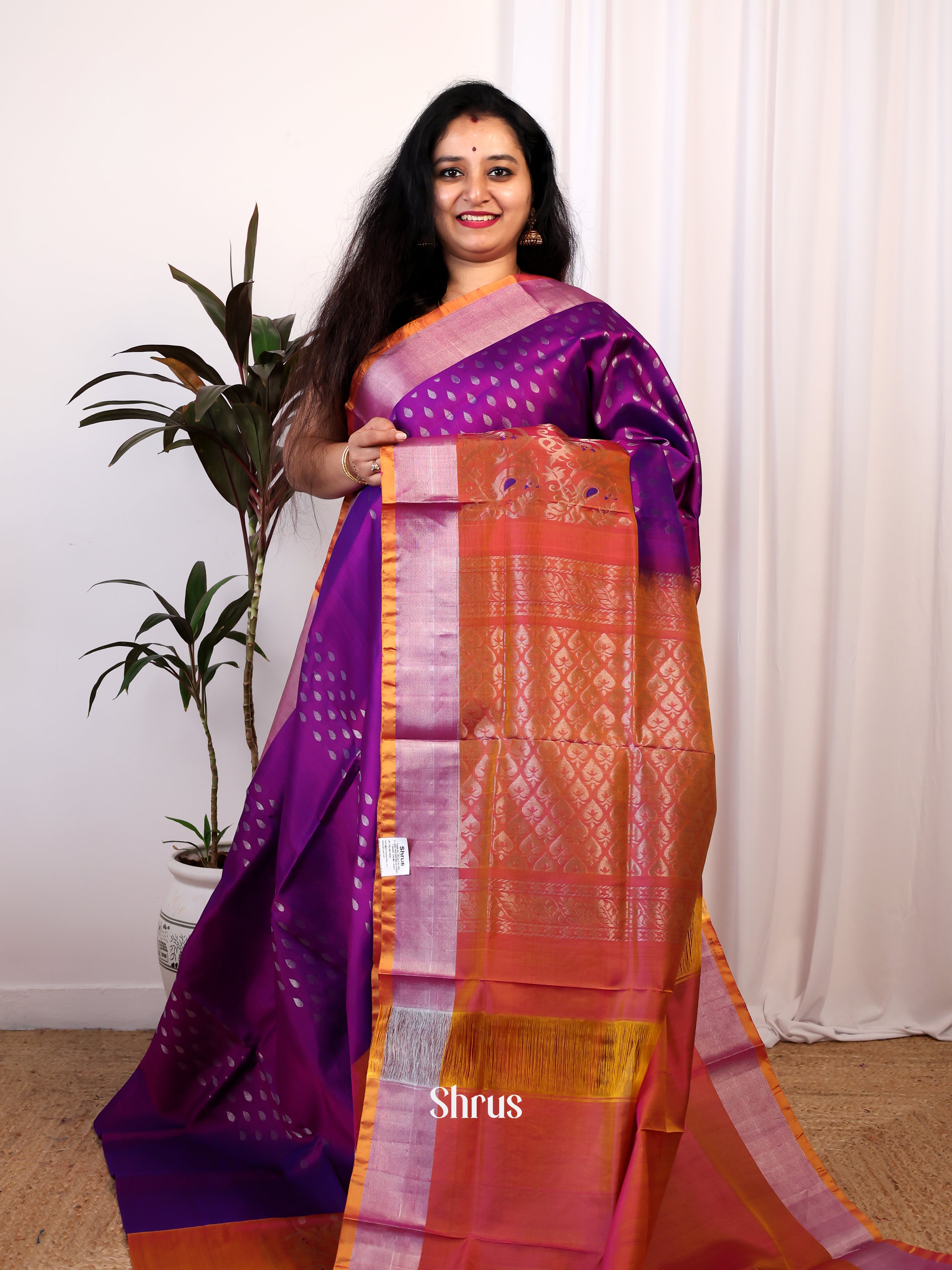 Purple & Orange- Uppada silk Saree - Shop on Shrus.com