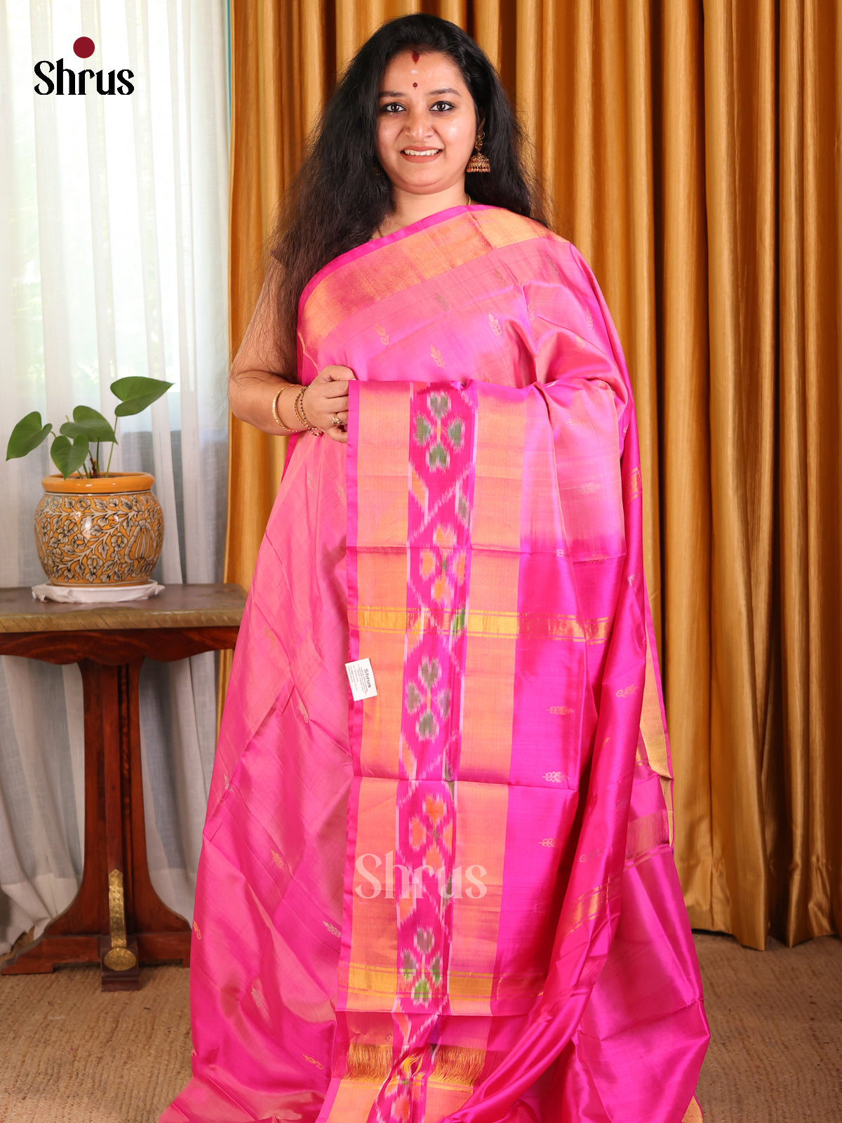 Charming Pink Uppada silk Saree with zari woven buttas , rettaipet pochampally zari border - Shop on Shrus.com