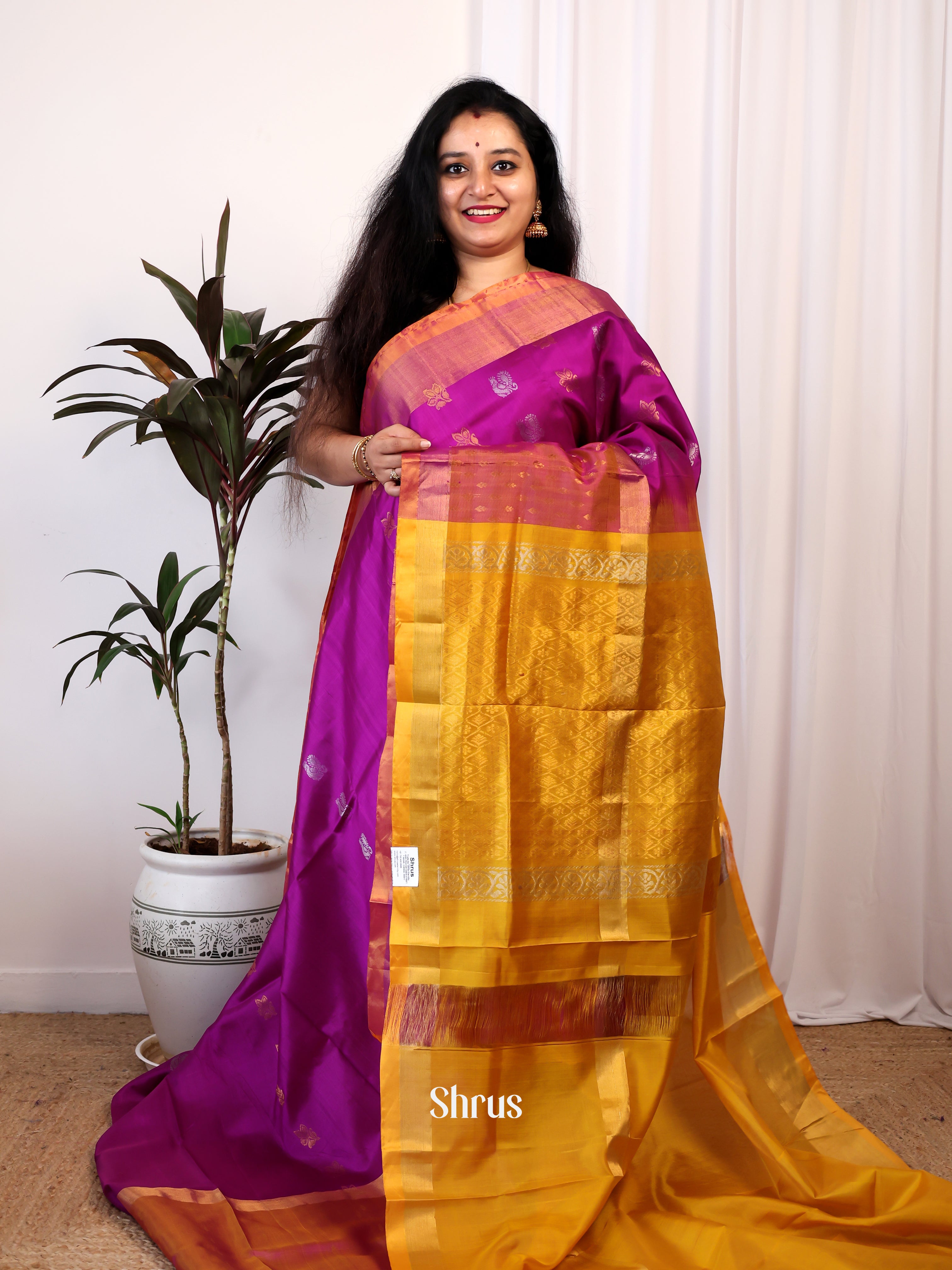 Majenta & Mustard- Uppada silk Saree - Shop on Shrus.com