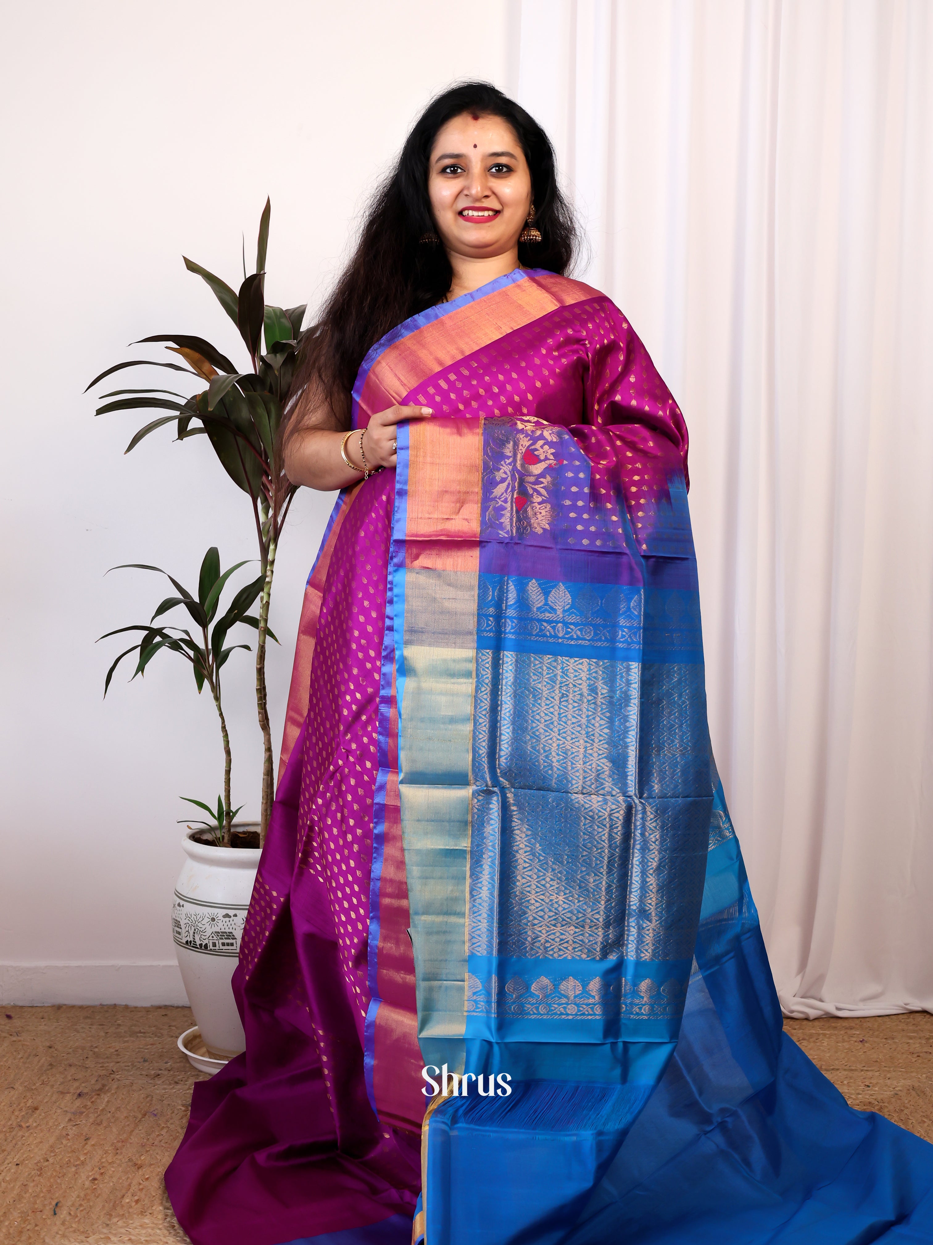Purple & Blue- Uppada silk Saree - Shop on Shrus.com