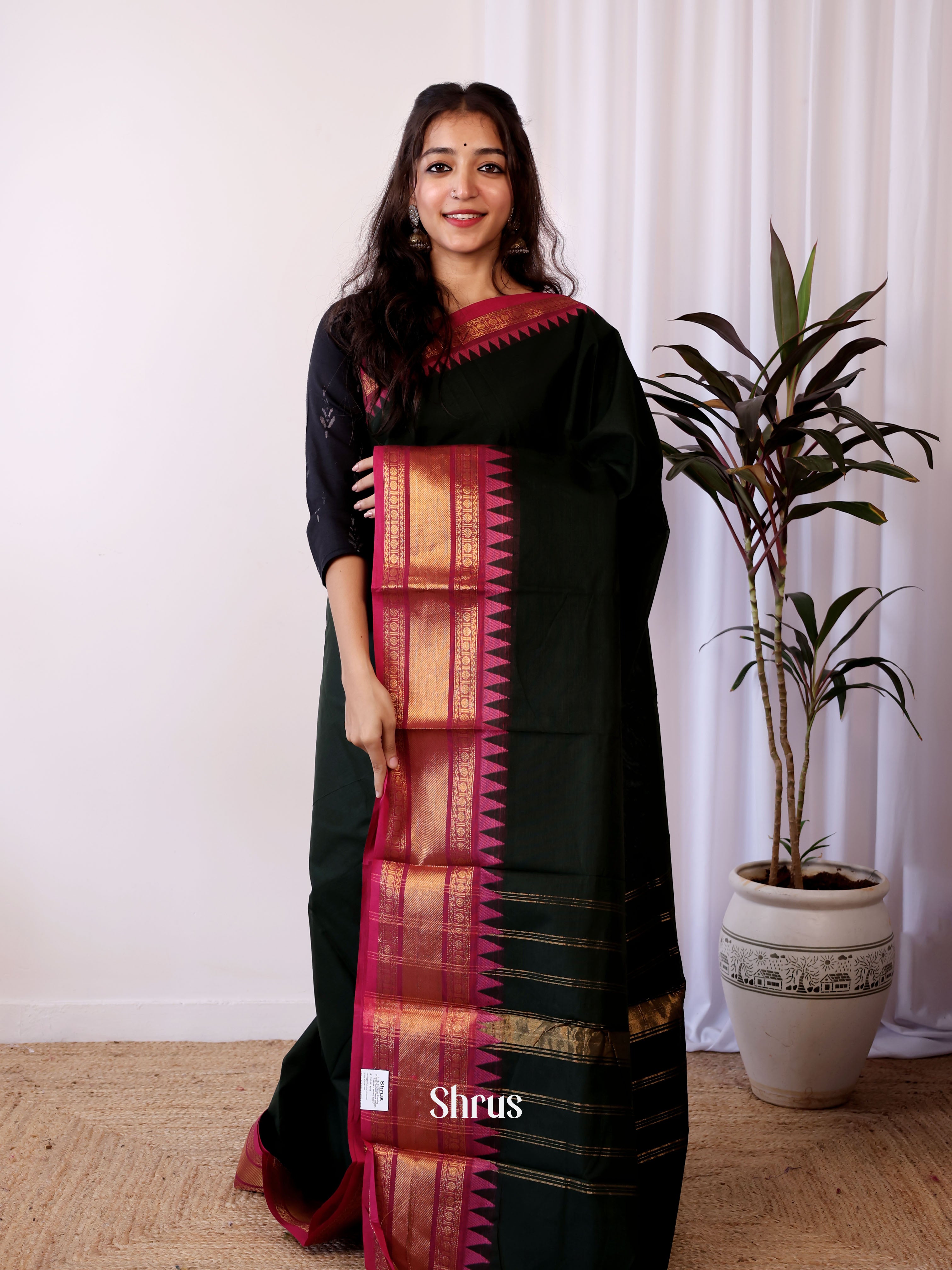 Black & Maroon - Chettinad Cotton Saree - Shop on Shrus.com