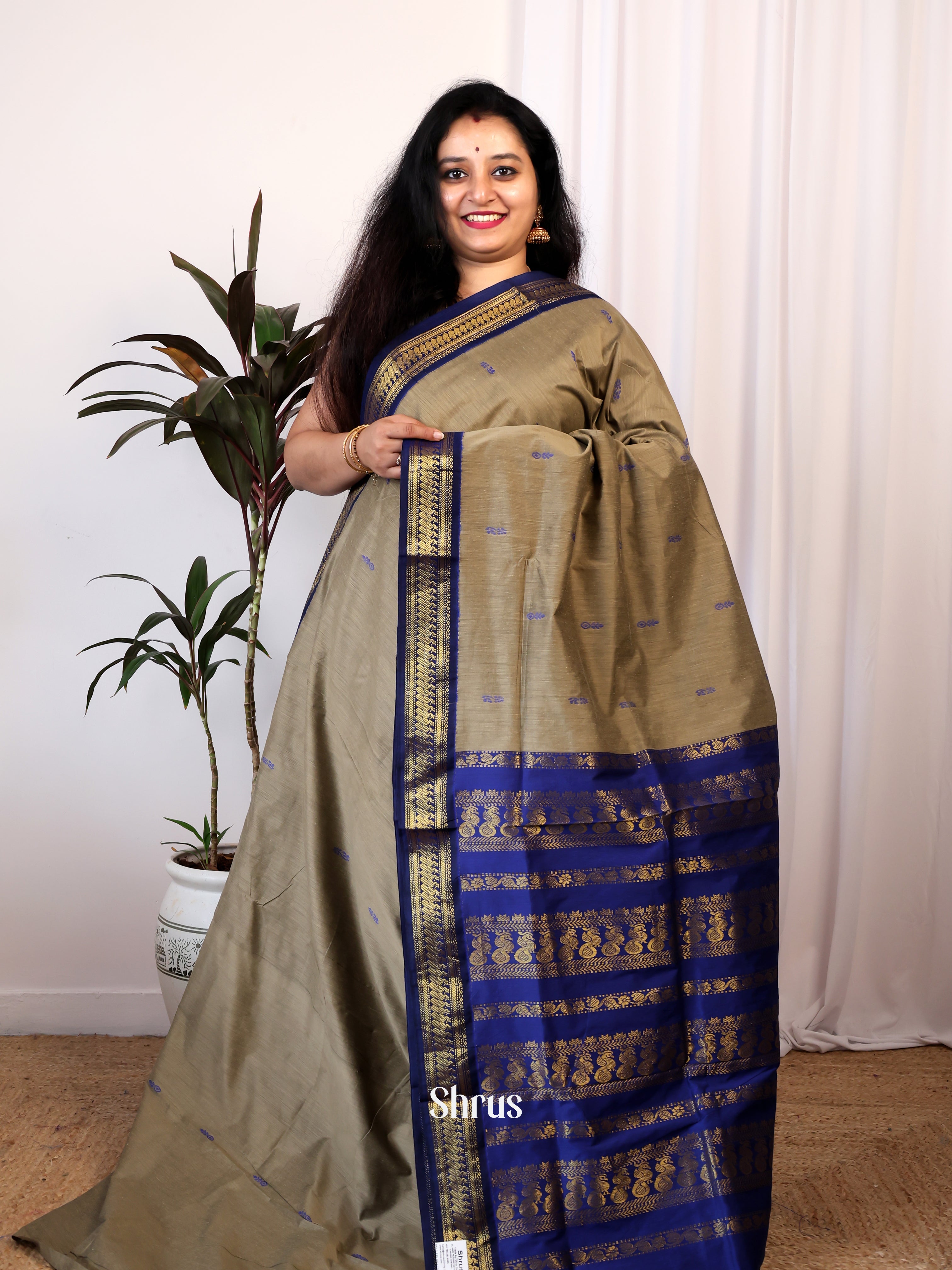 Grey & Blue - Kalyani Cotton Saree - Shop on Shrus.com