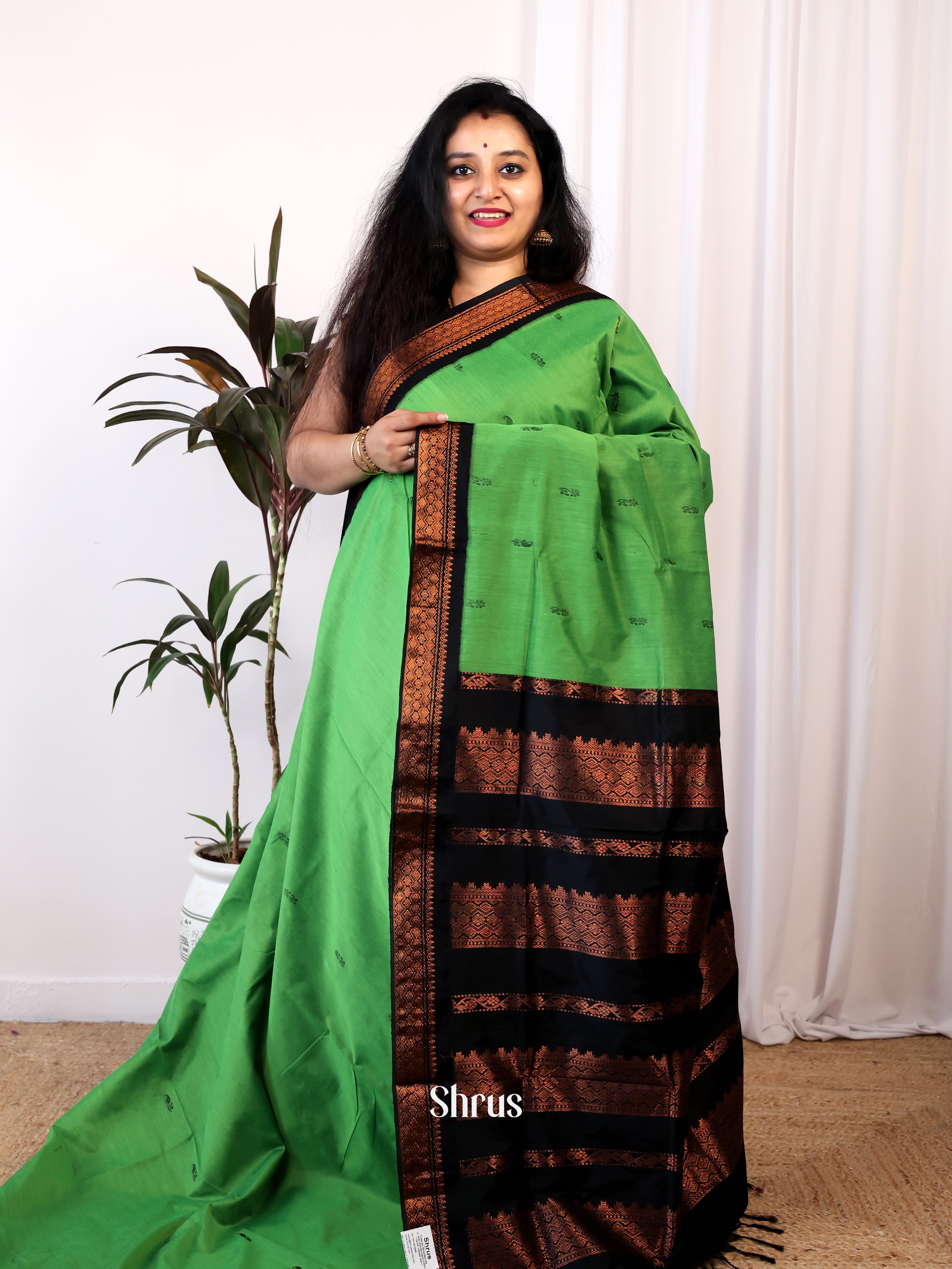Green & Black - Kalyani Cotton Saree - Shop on Shrus.com