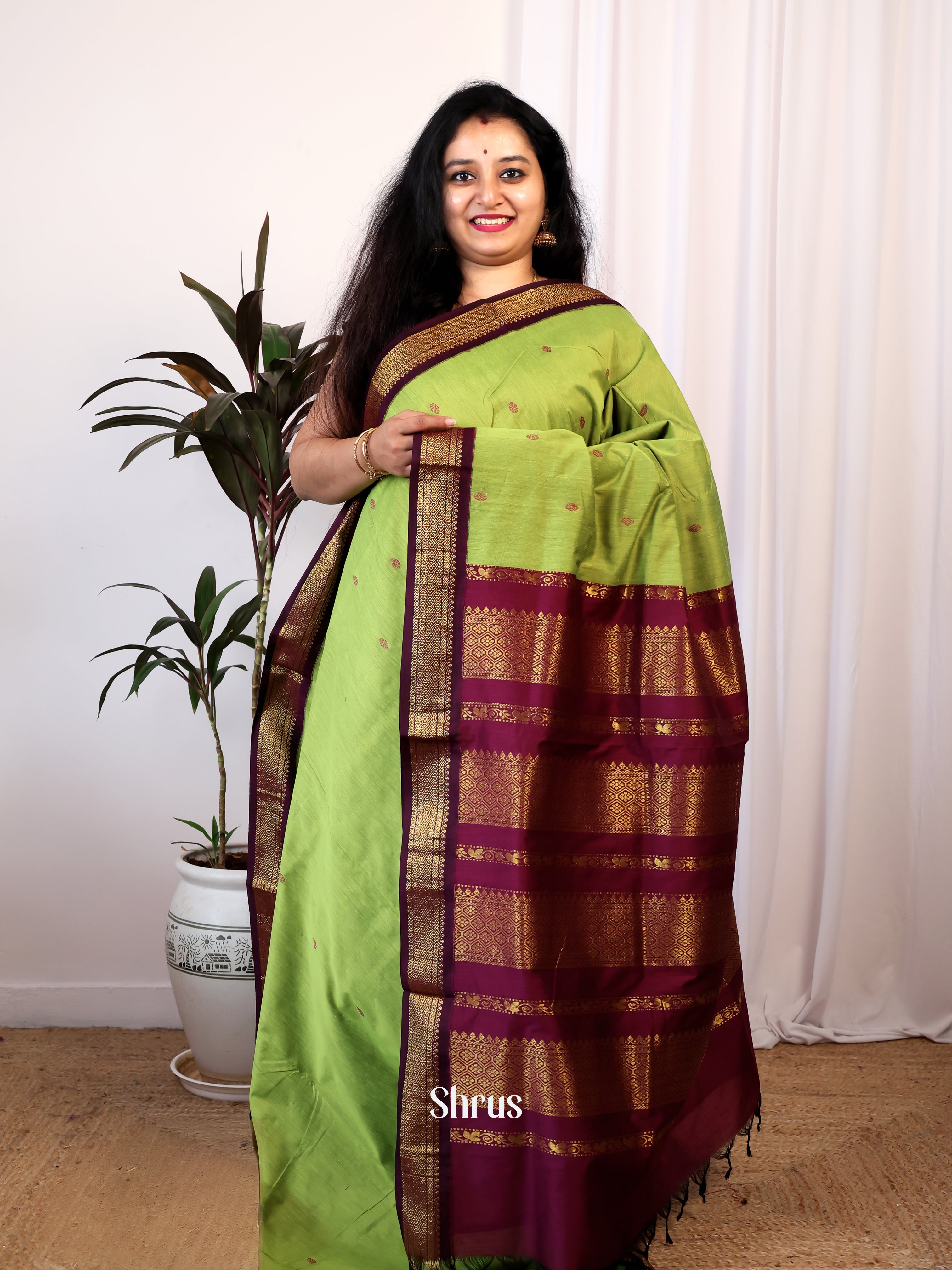 Green & Maroon - Kalyani Cotton Saree - Shop on Shrus.com