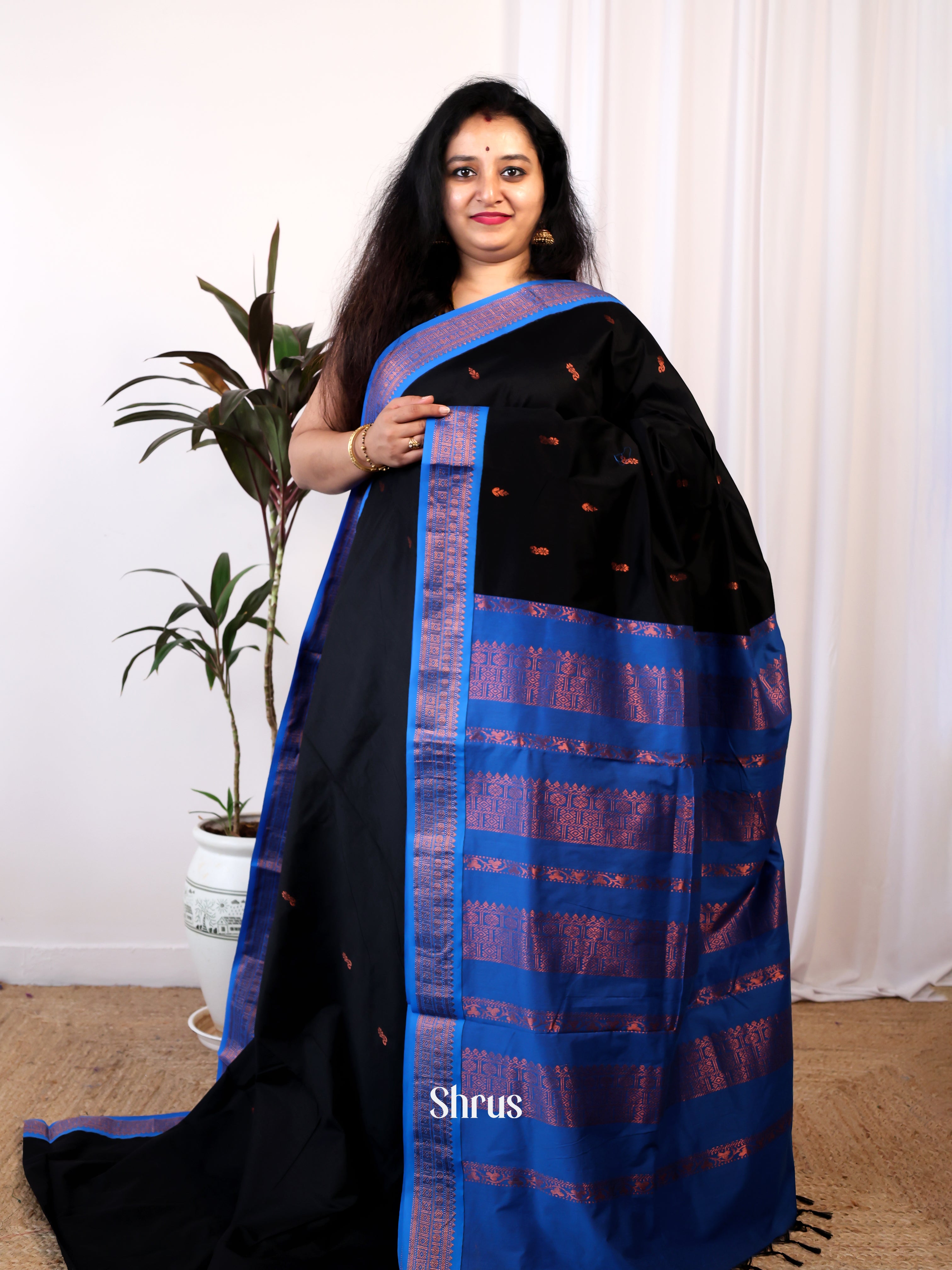 Black & Blue - Kalyani Cotton Saree - Shop on Shrus.com