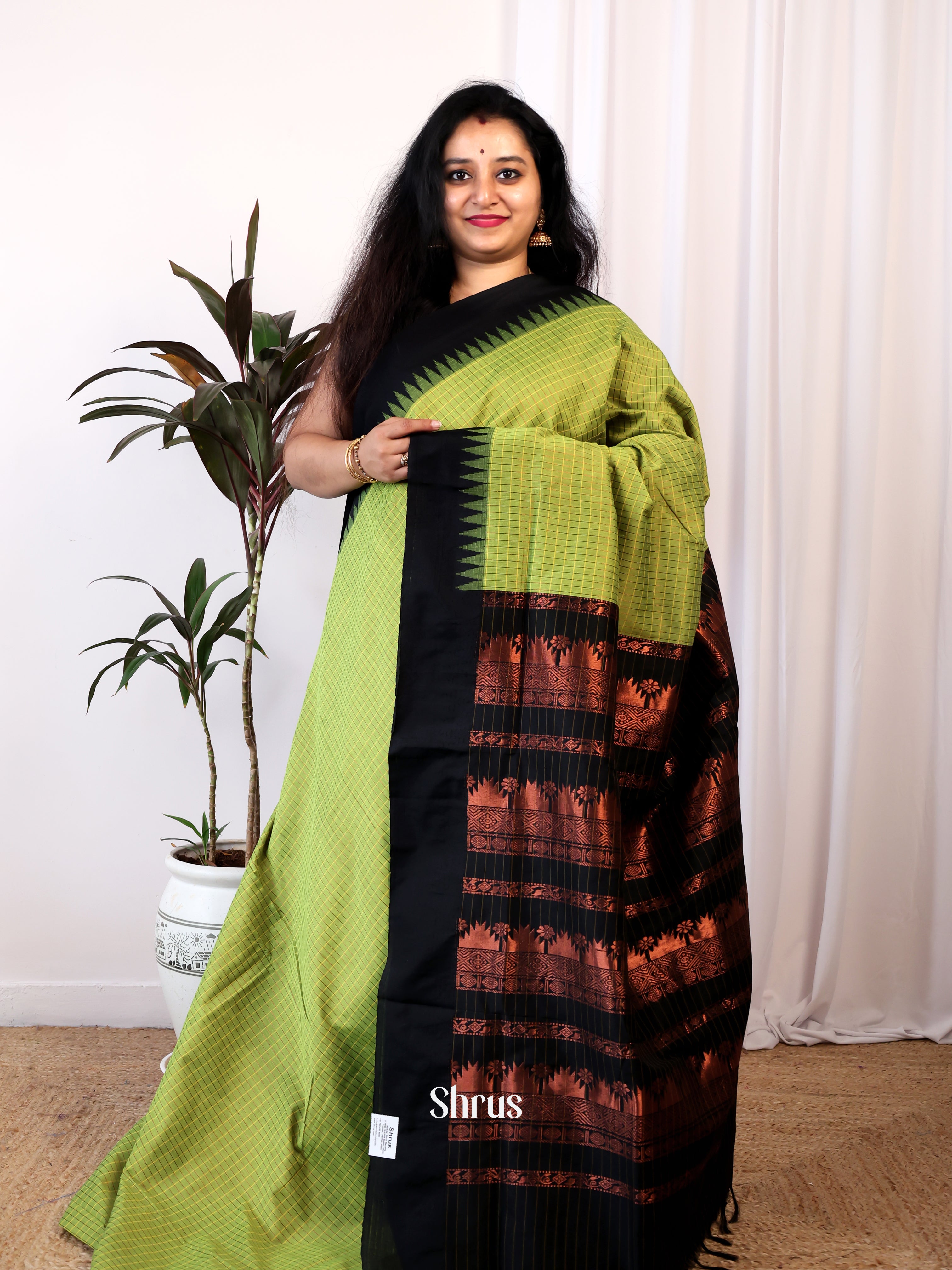Green & Black- Kalyani Cotton Saree - Shop on Shrus.com