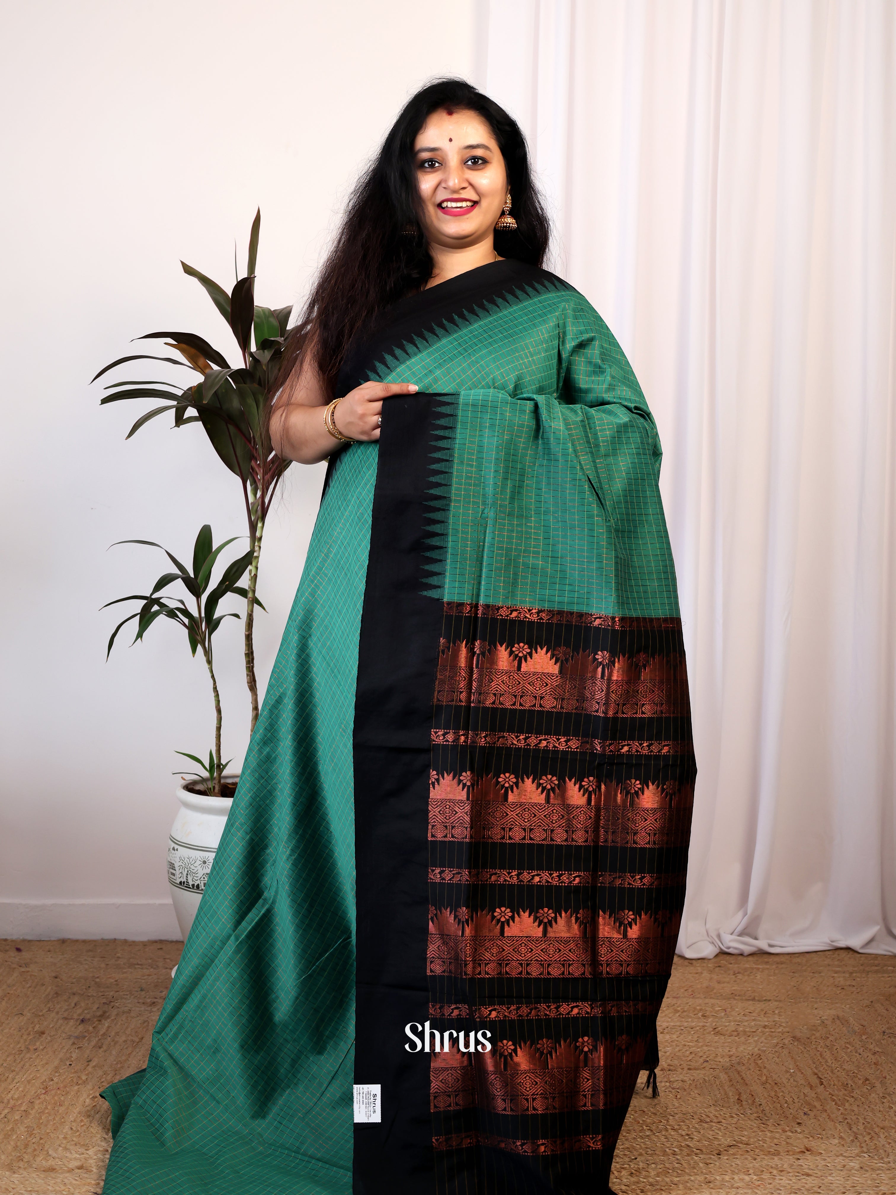 Green & Black - Kalyani Cotton Saree - Shop on Shrus.com