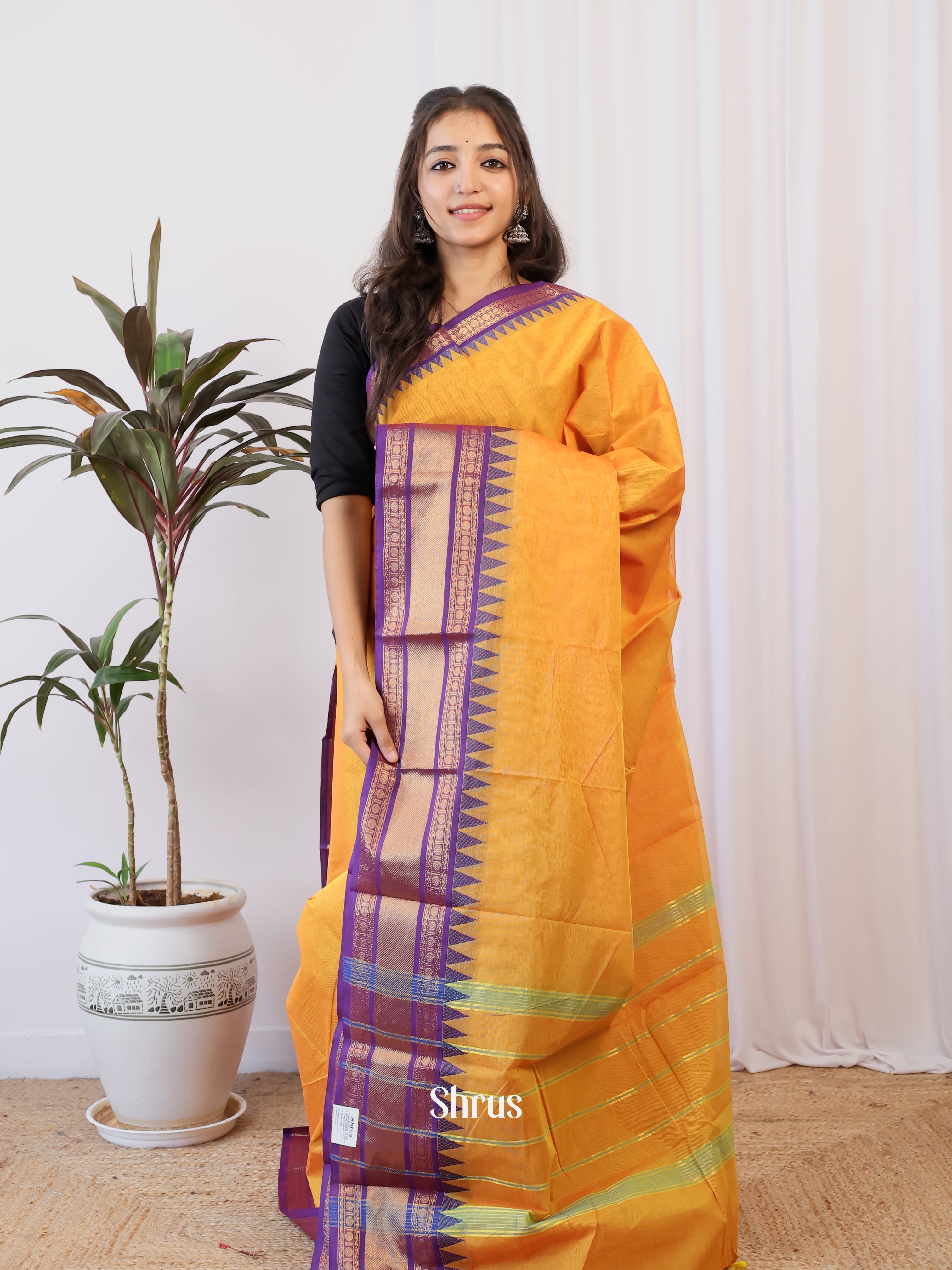 Orange & Purple- Chettinad Cotton Saree - Shop on Shrus.com
