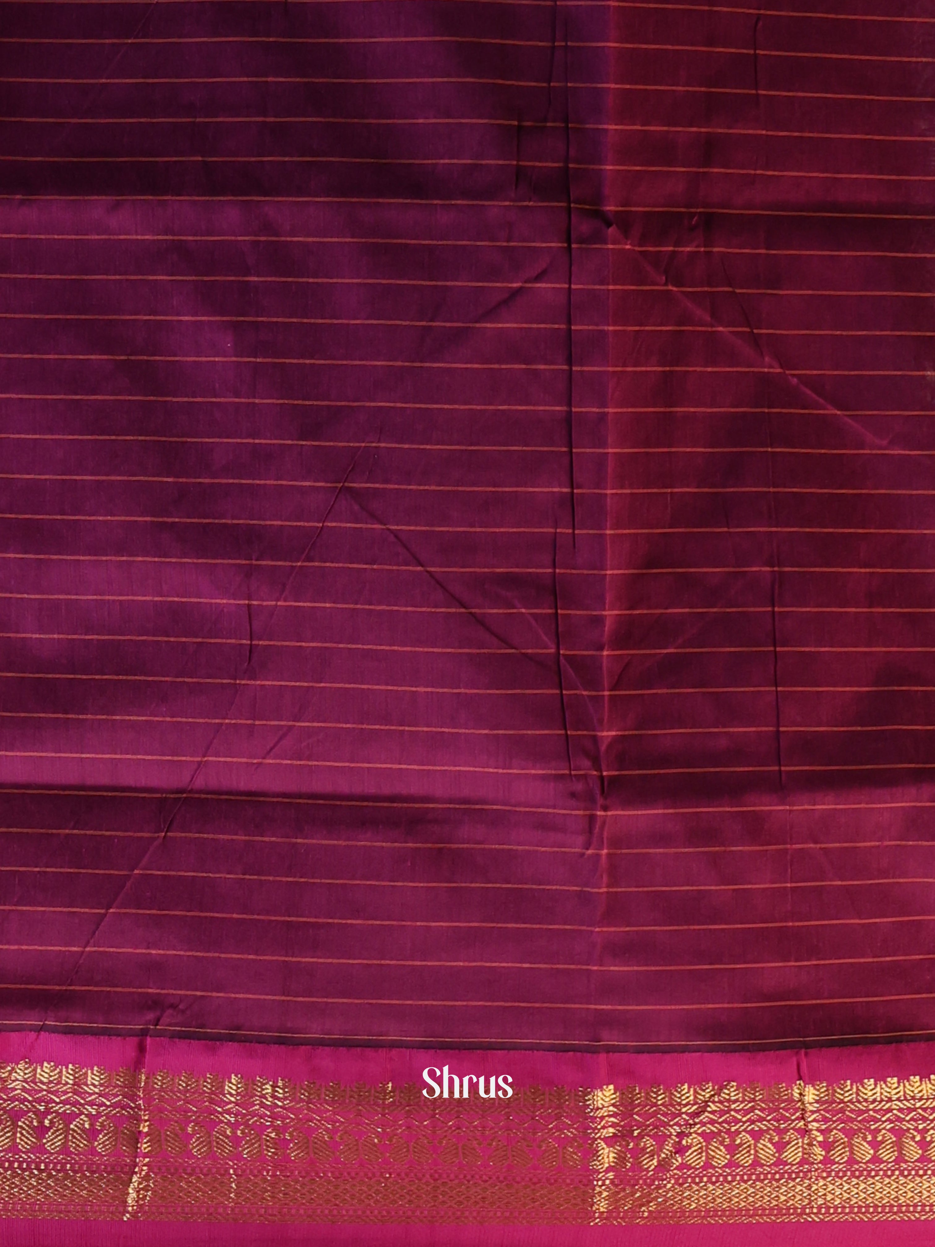 Grey Kalyani Cotton Saree With Gold Zari Woven Checks Across The Body, Magenta Border And Pallu With Gold Zari Woven Pattern - Shop on Shrus.com