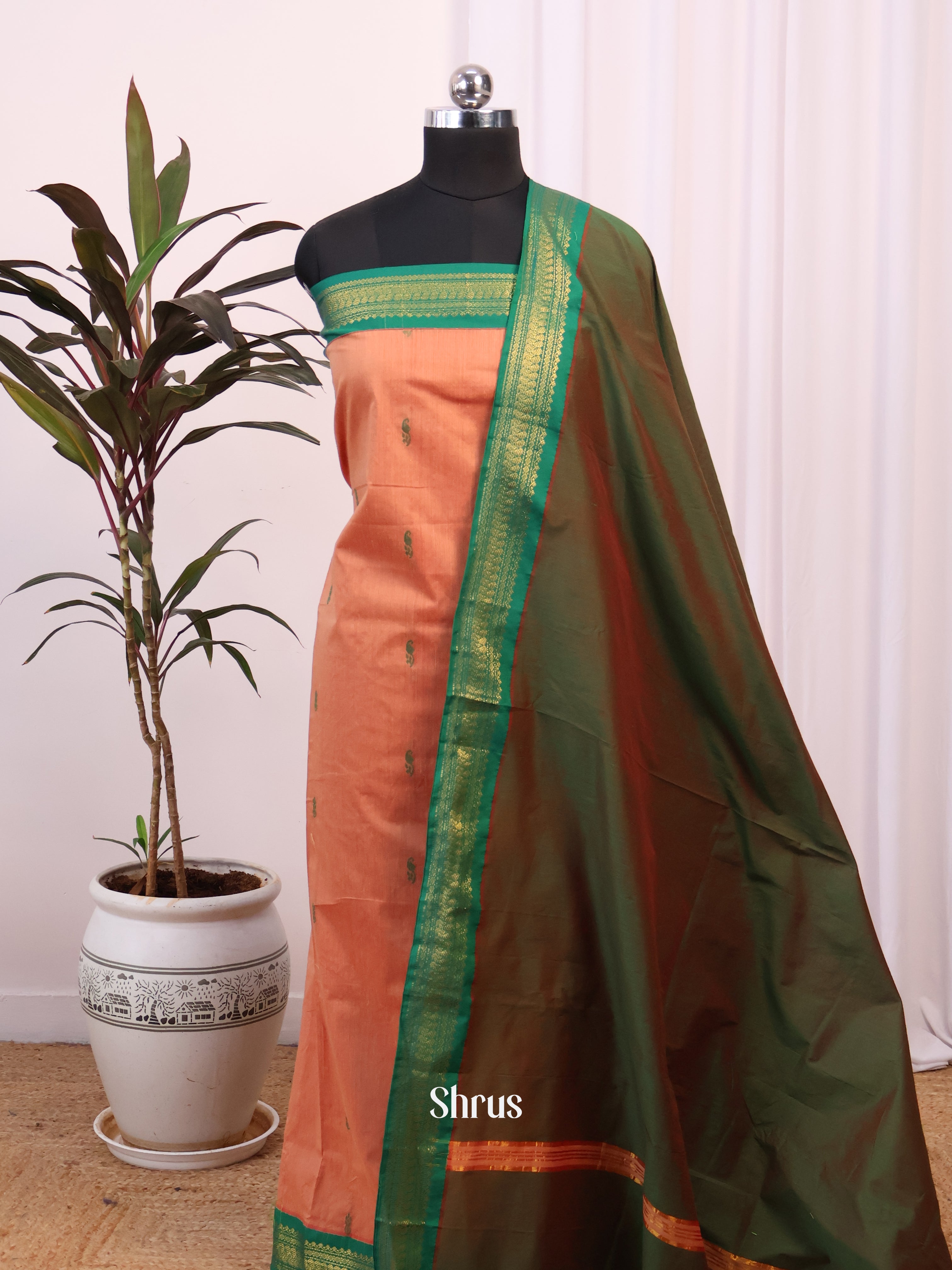 Peach & Green - Kalyani Cotton salwar unstitch - Shop on Shrus.com