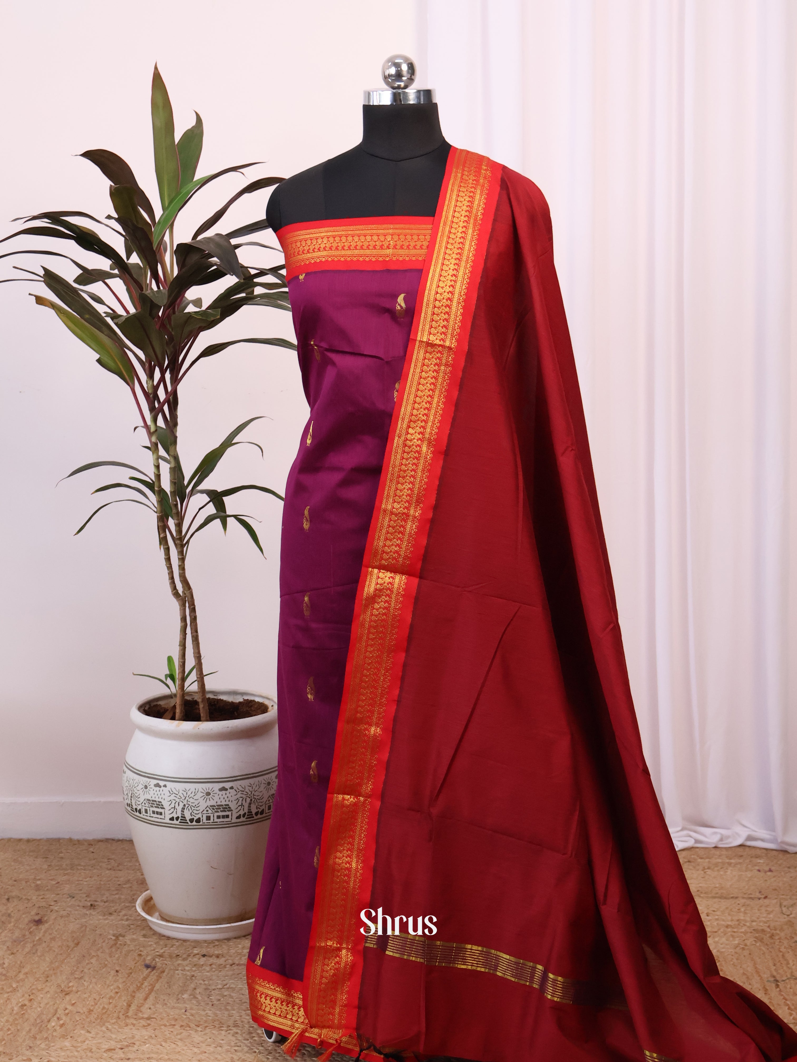 Purple & Brown - Kalyani Cotton salwar unstitch - Shop on Shrus.com