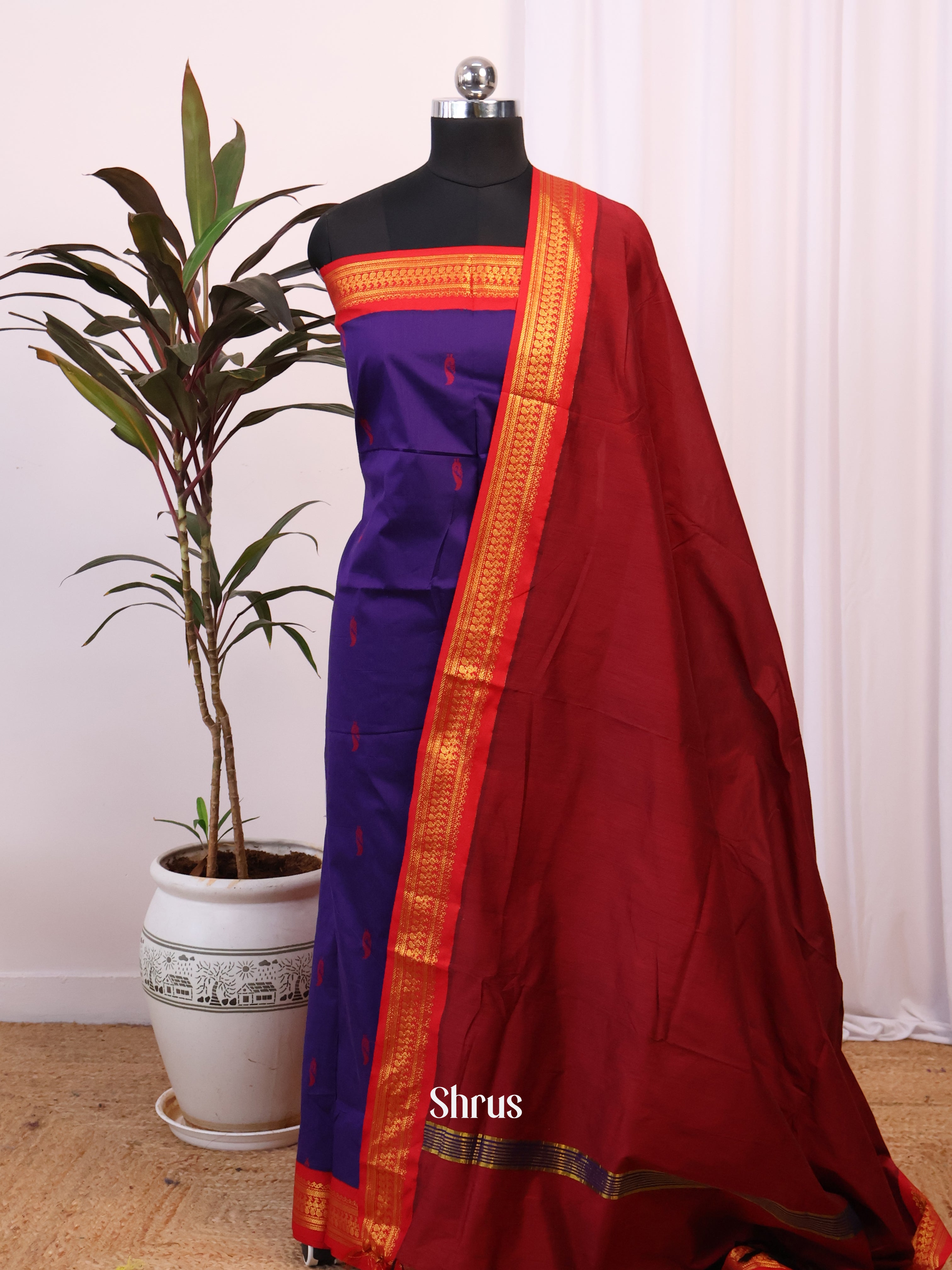 Violet & Maroon - Kalyani Cotton unstitched Top & Dupatta - CJS05227 - Shop on Shrus.com