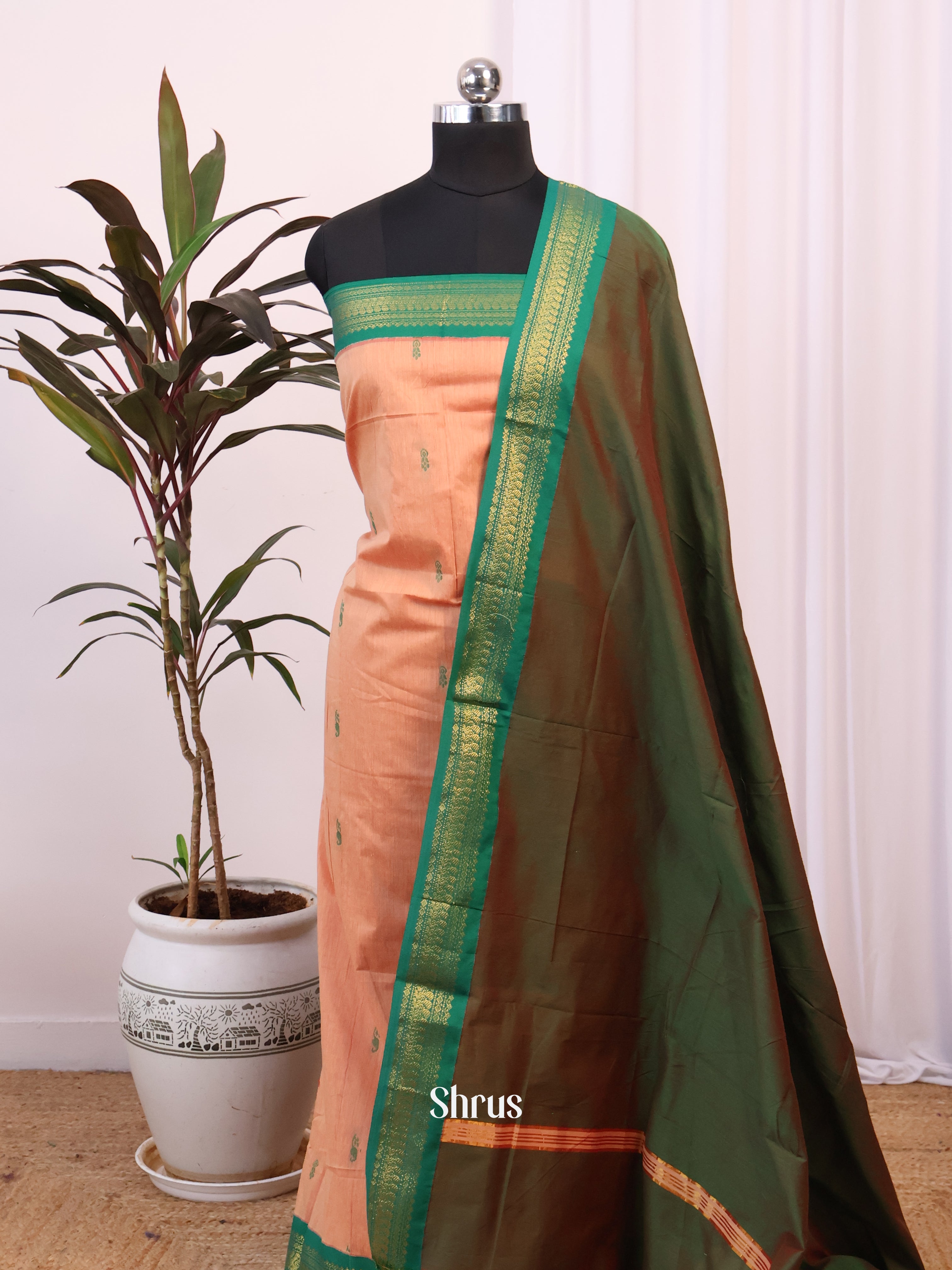 Peach & Green - Kalyani Cotton salwar unstitch - Shop on Shrus.com