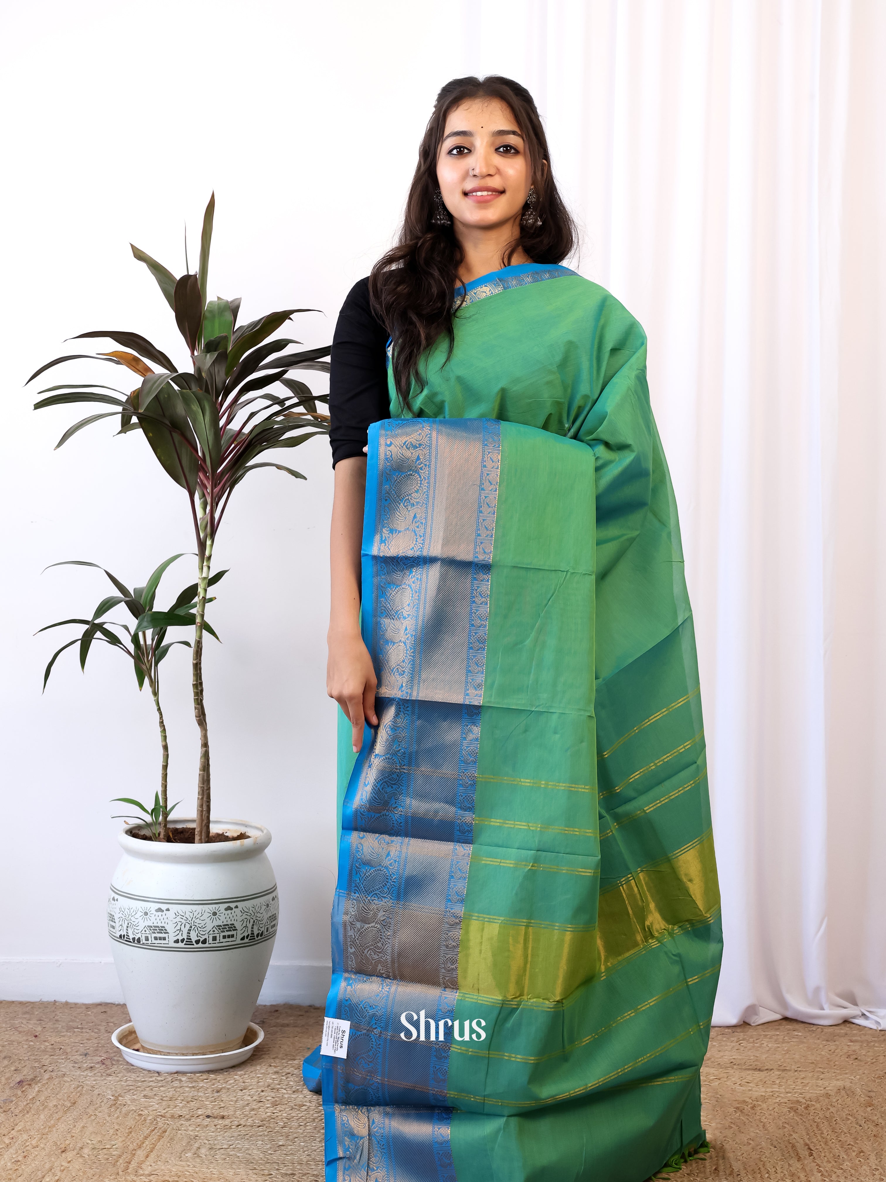 Green & Blue - Chettinad Cotton Saree - Shop on Shrus.com