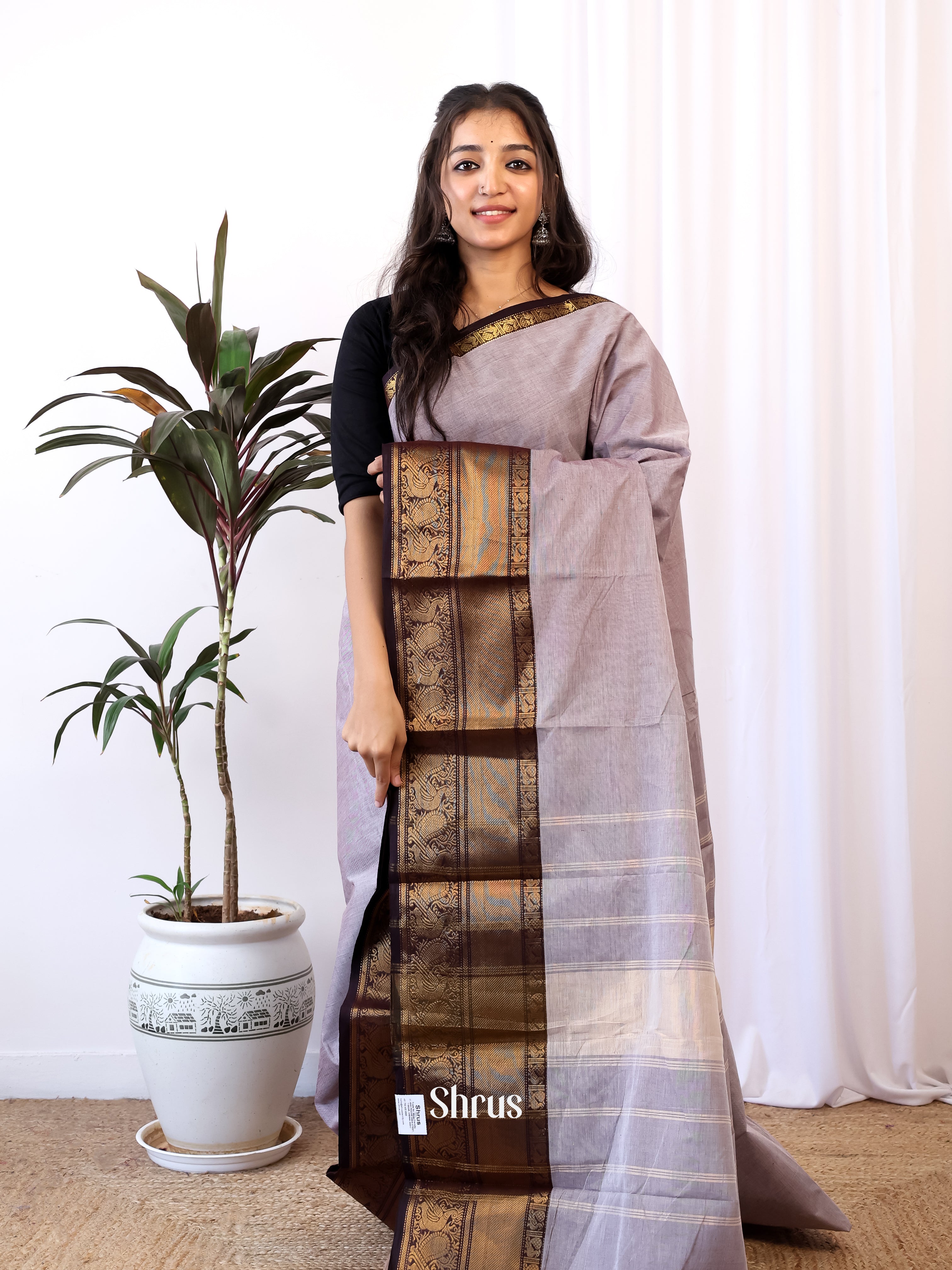 Grey & Black - Chettinad Cotton Saree - Shop on Shrus.com