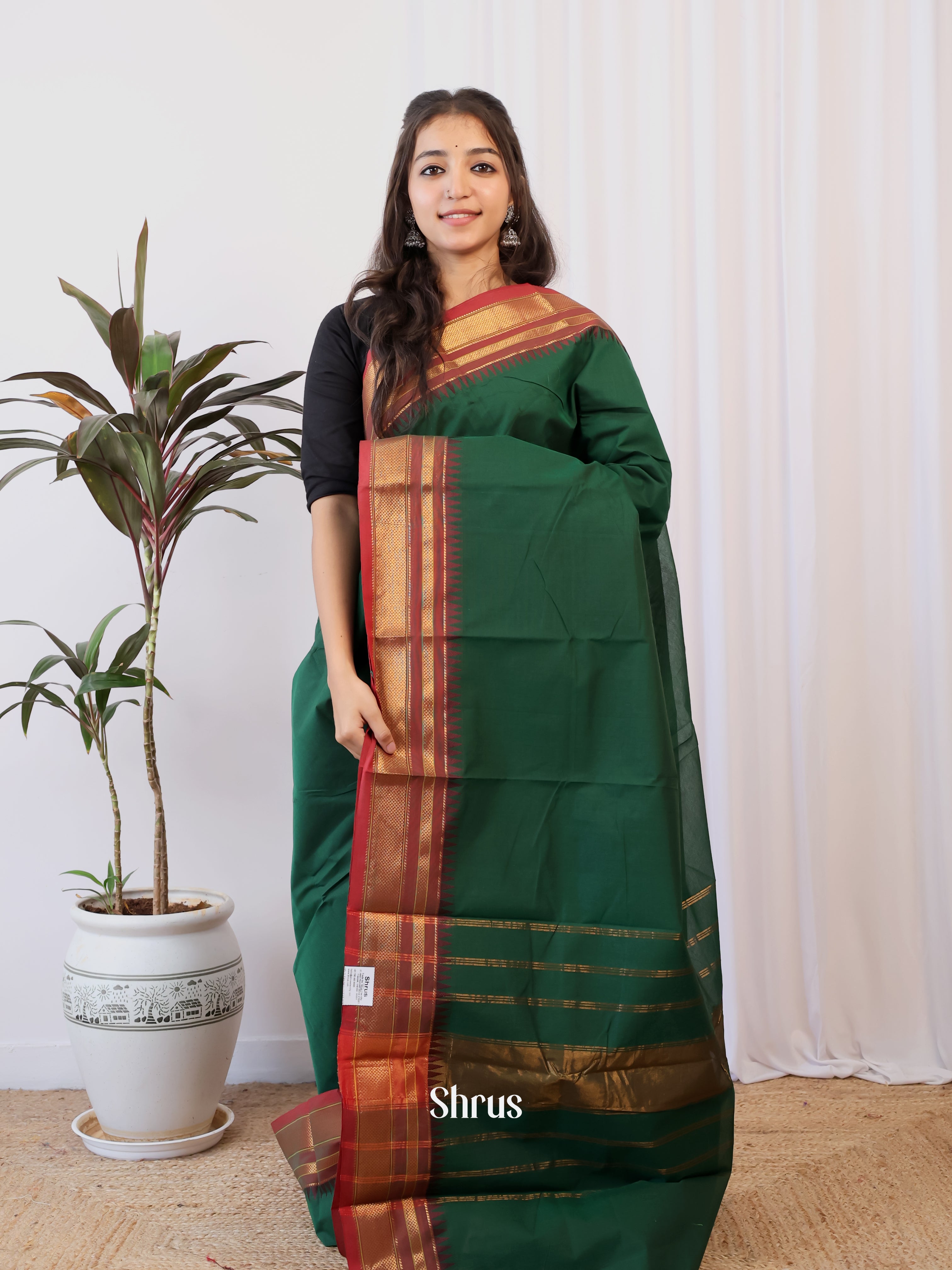 Green & Red- Chettinad Cotton Saree - Shop on Shrus.com