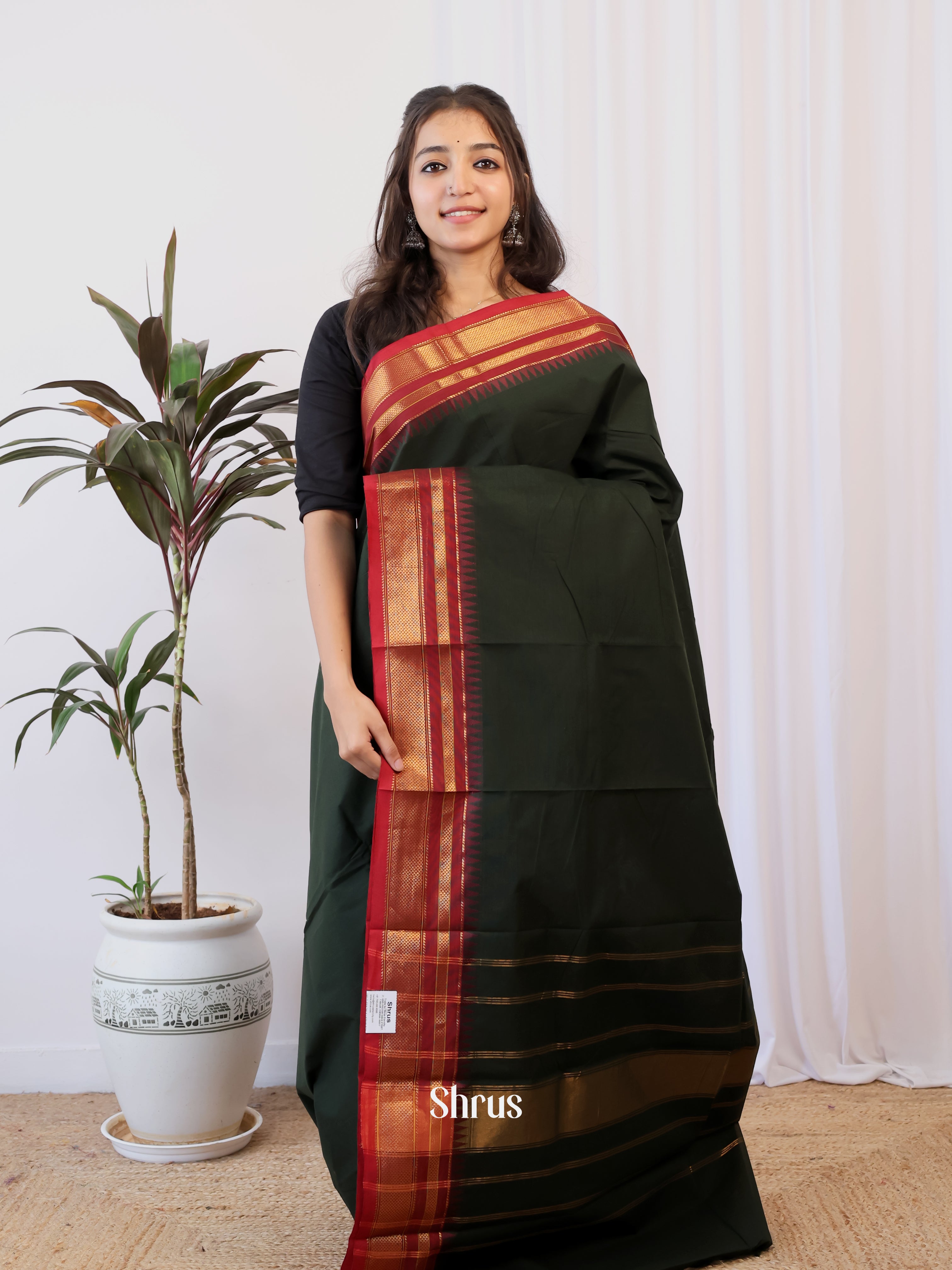 Green & Red - Chettinad Cotton Saree - Shop on Shrus.com