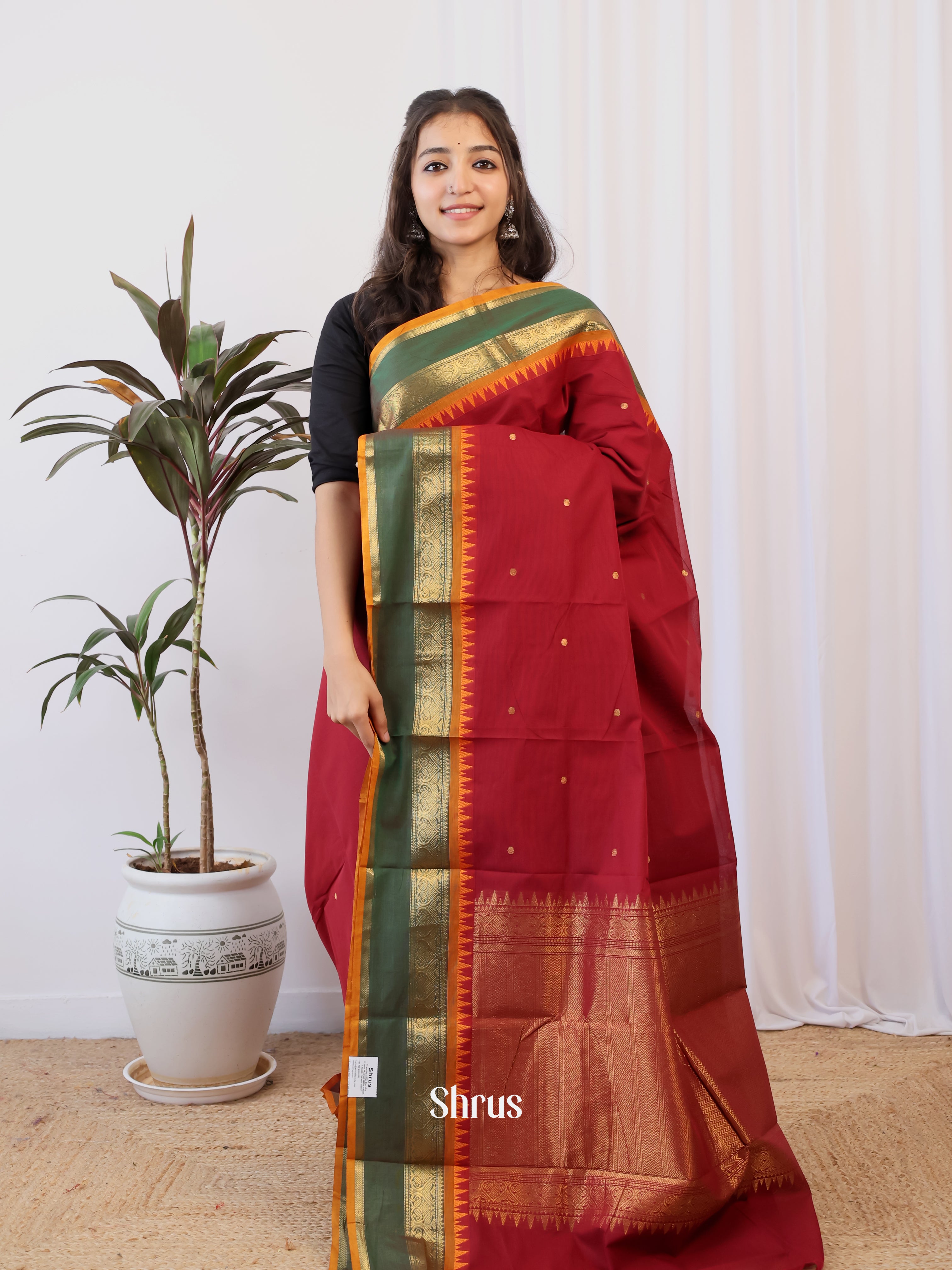 Red & Mustard - Chettinad Cotton Saree - Shop on Shrus.com