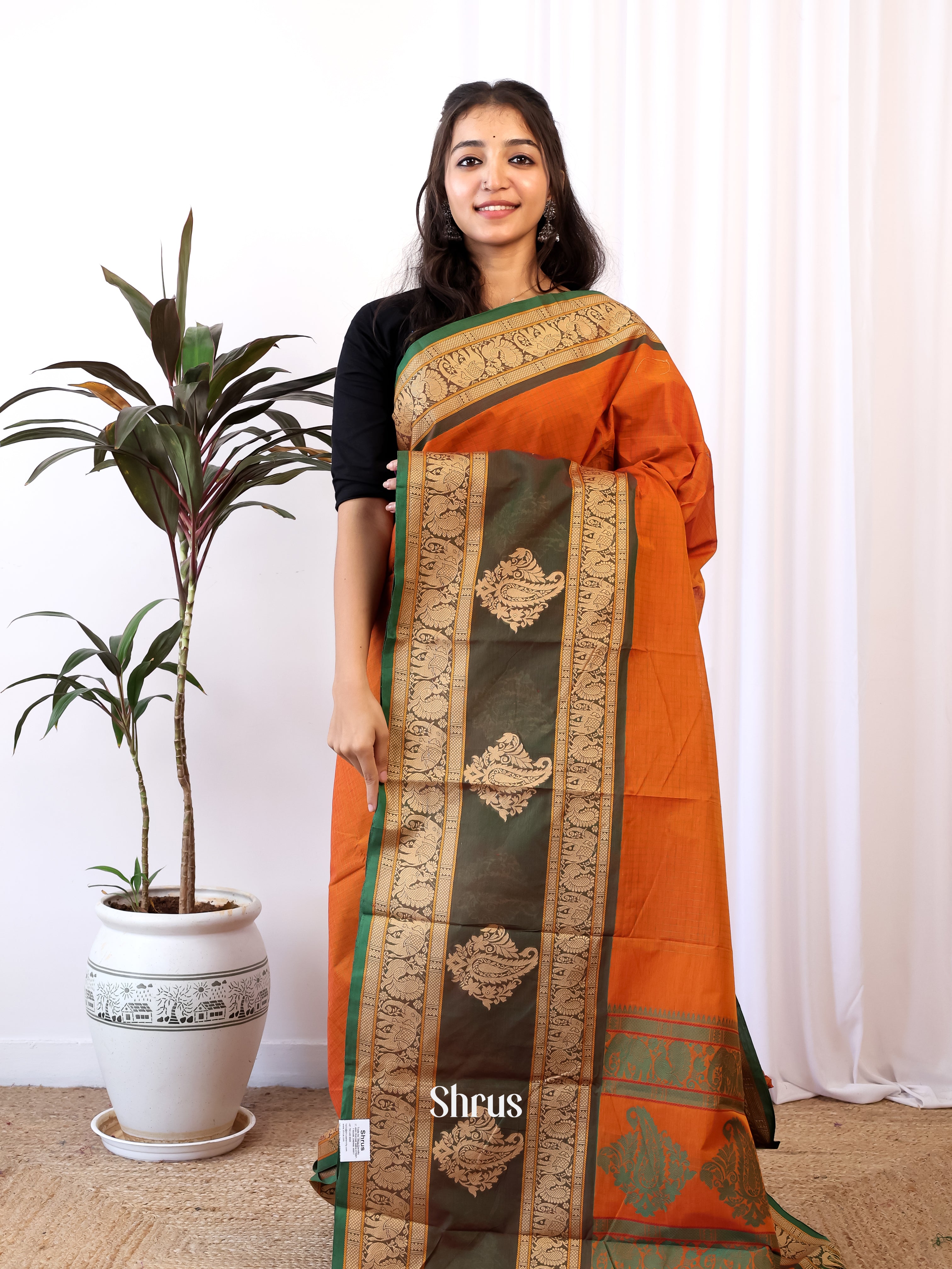 Brick & Green - Chettinad Cotton Saree - Shop on Shrus.com