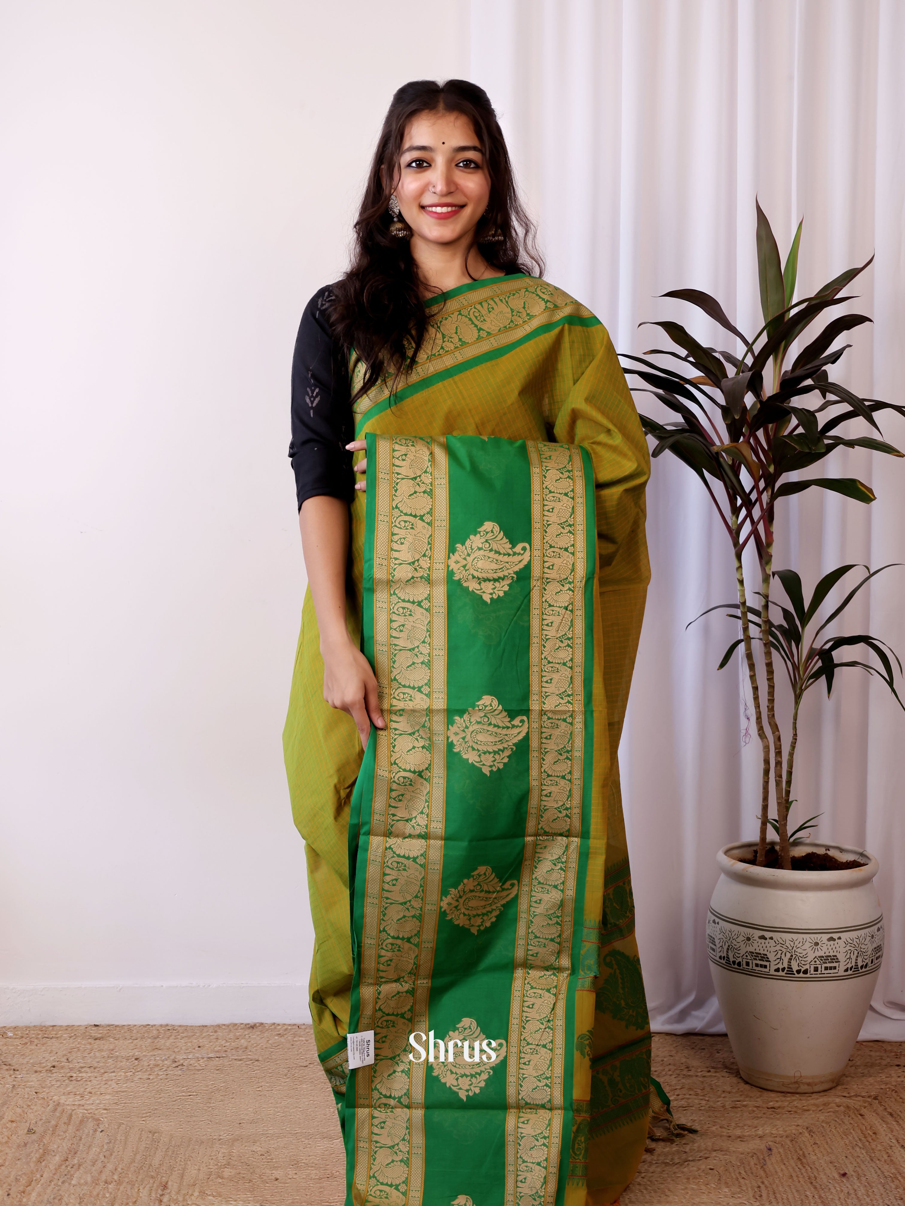 Mathulir Green & Green - Chettinad Cotton Saree - Shop on Shrus.com