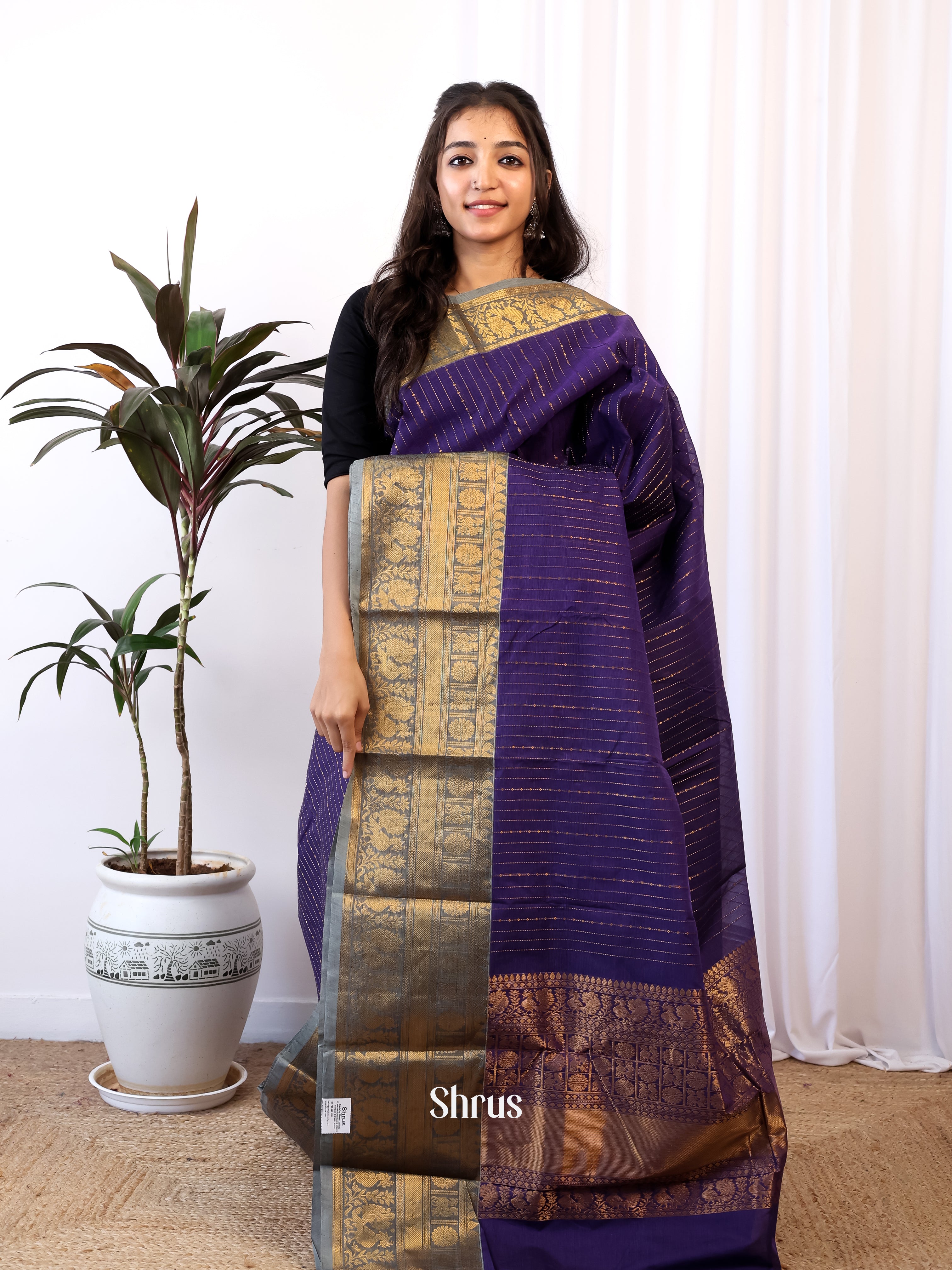 Violet & Grey- Chettinad Cotton Saree - Shop on Shrus.com
