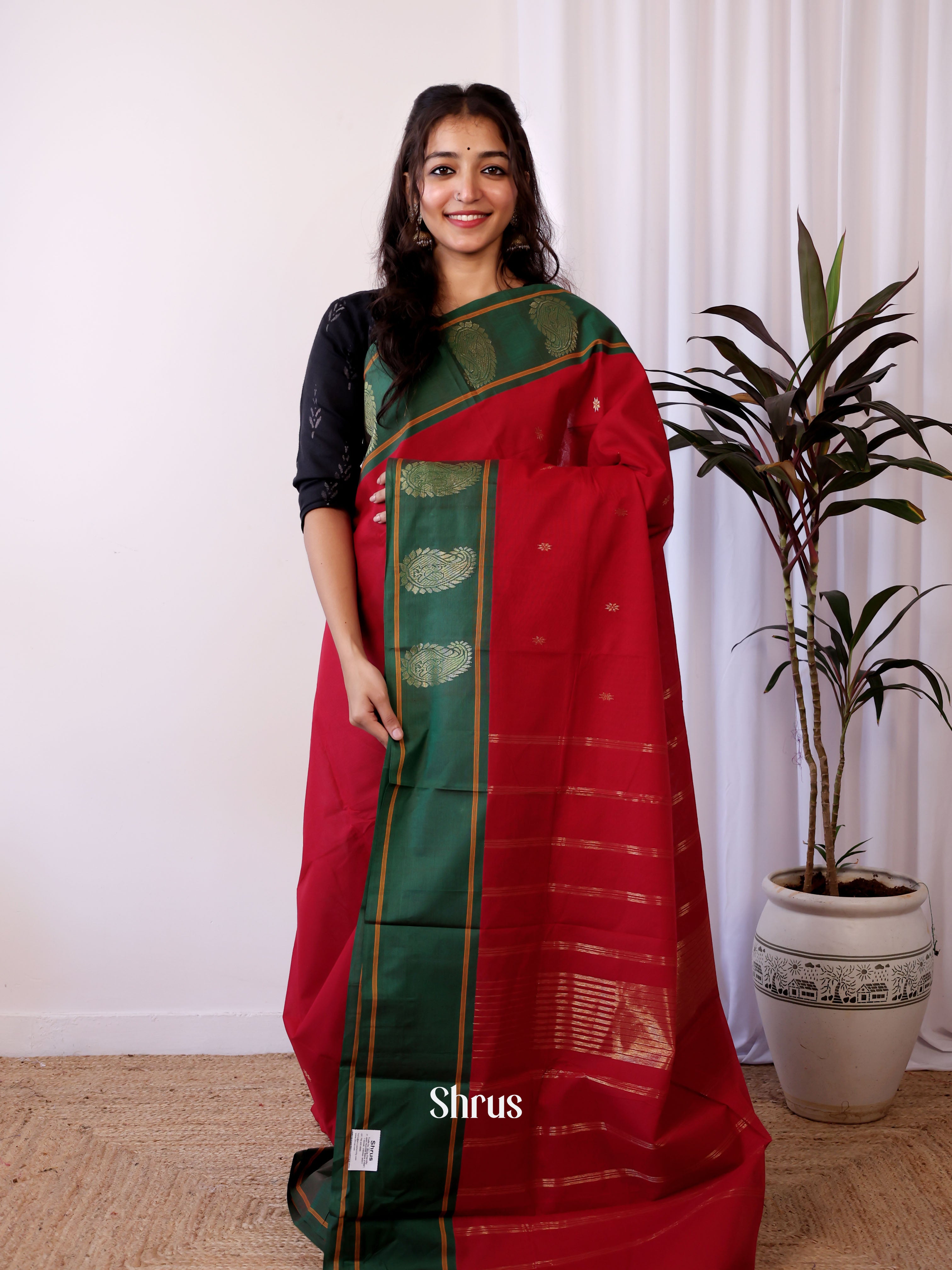 Red & Green - Chettinad Cotton Saree - Shop on Shrus.com