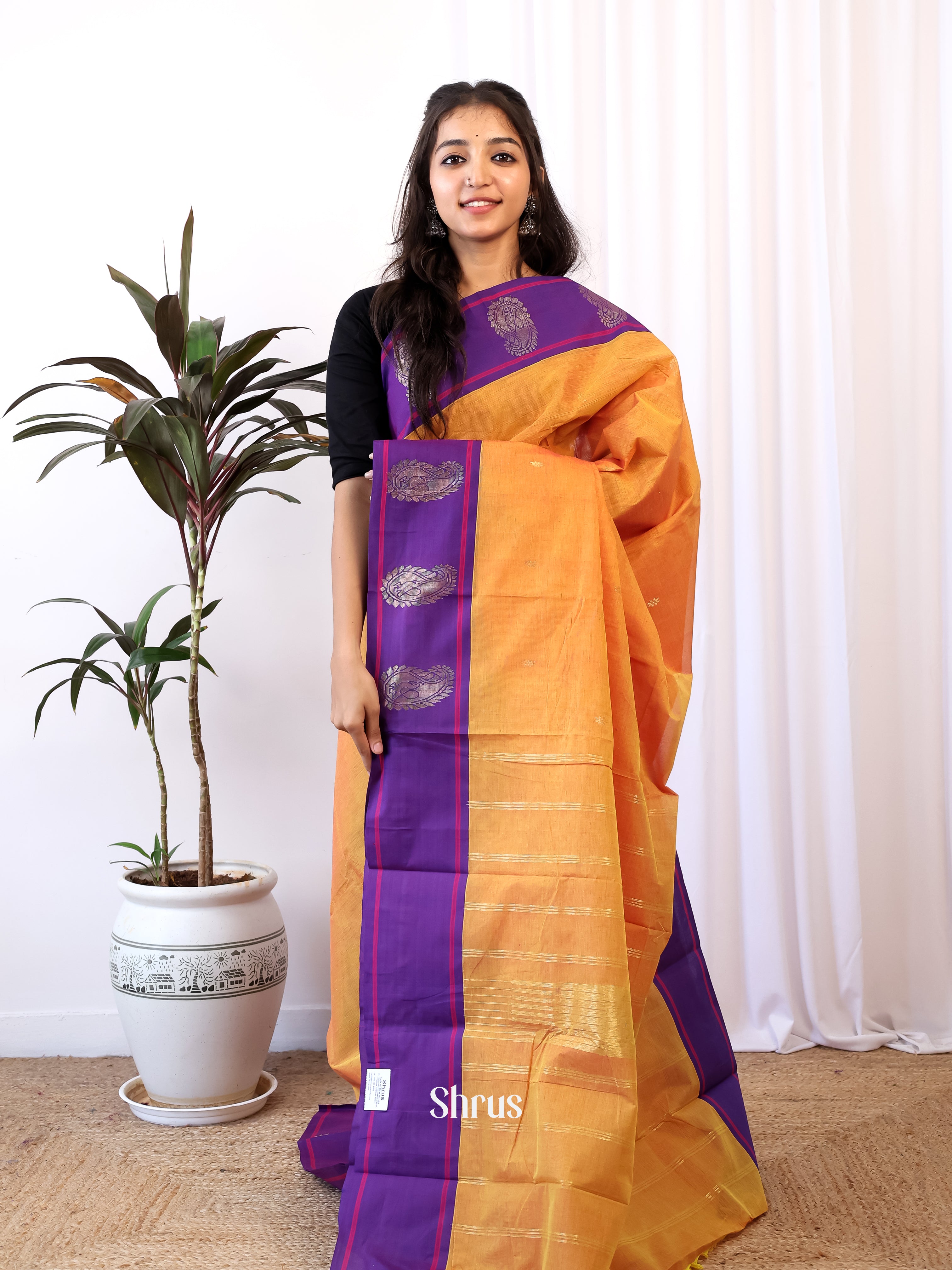 Orange & Purple- Chettinad Cotton Saree - Shop on Shrus.com