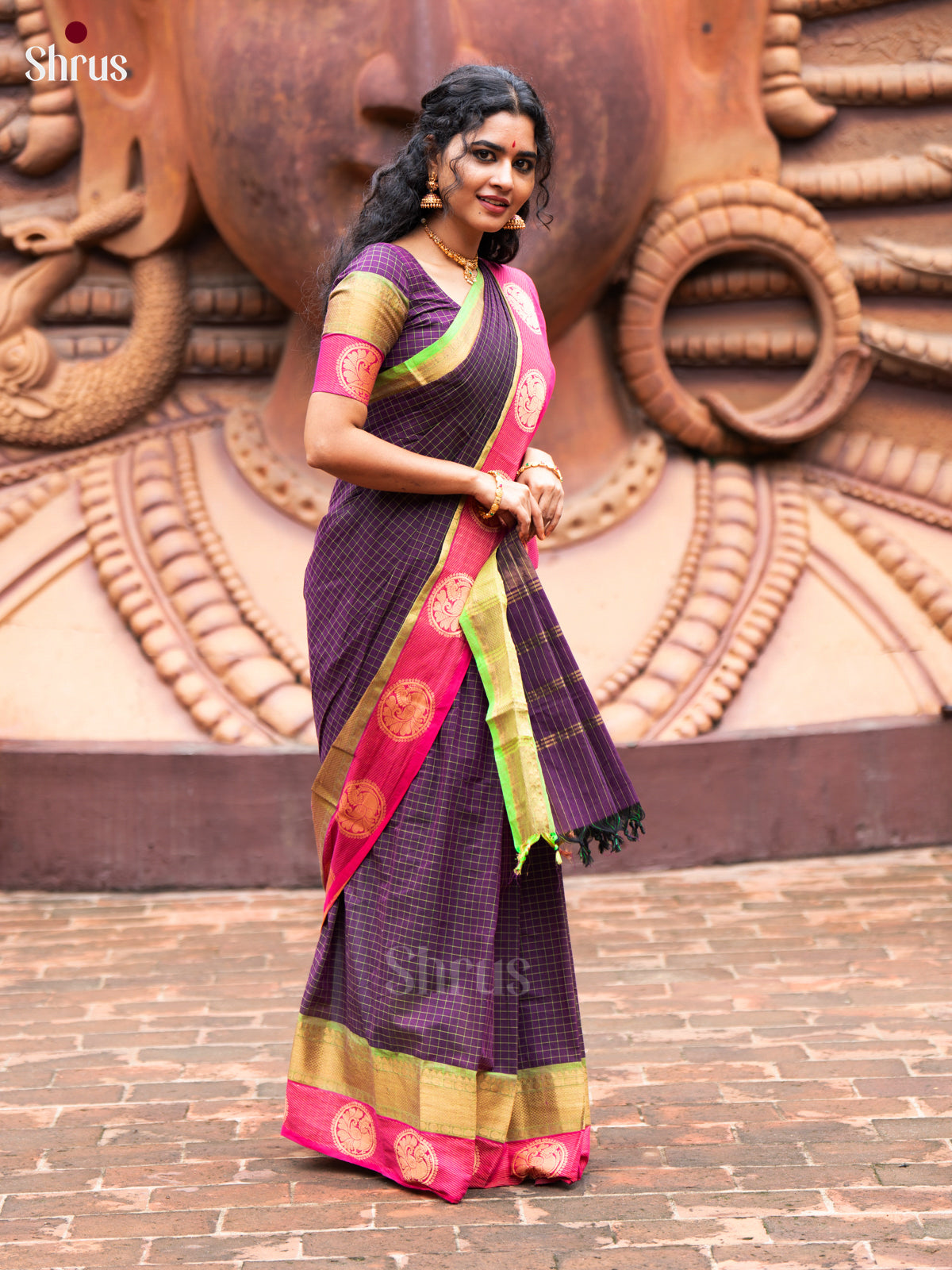 Purple & Green - Chettinad Cotton Saree - Shop on Shrus.com