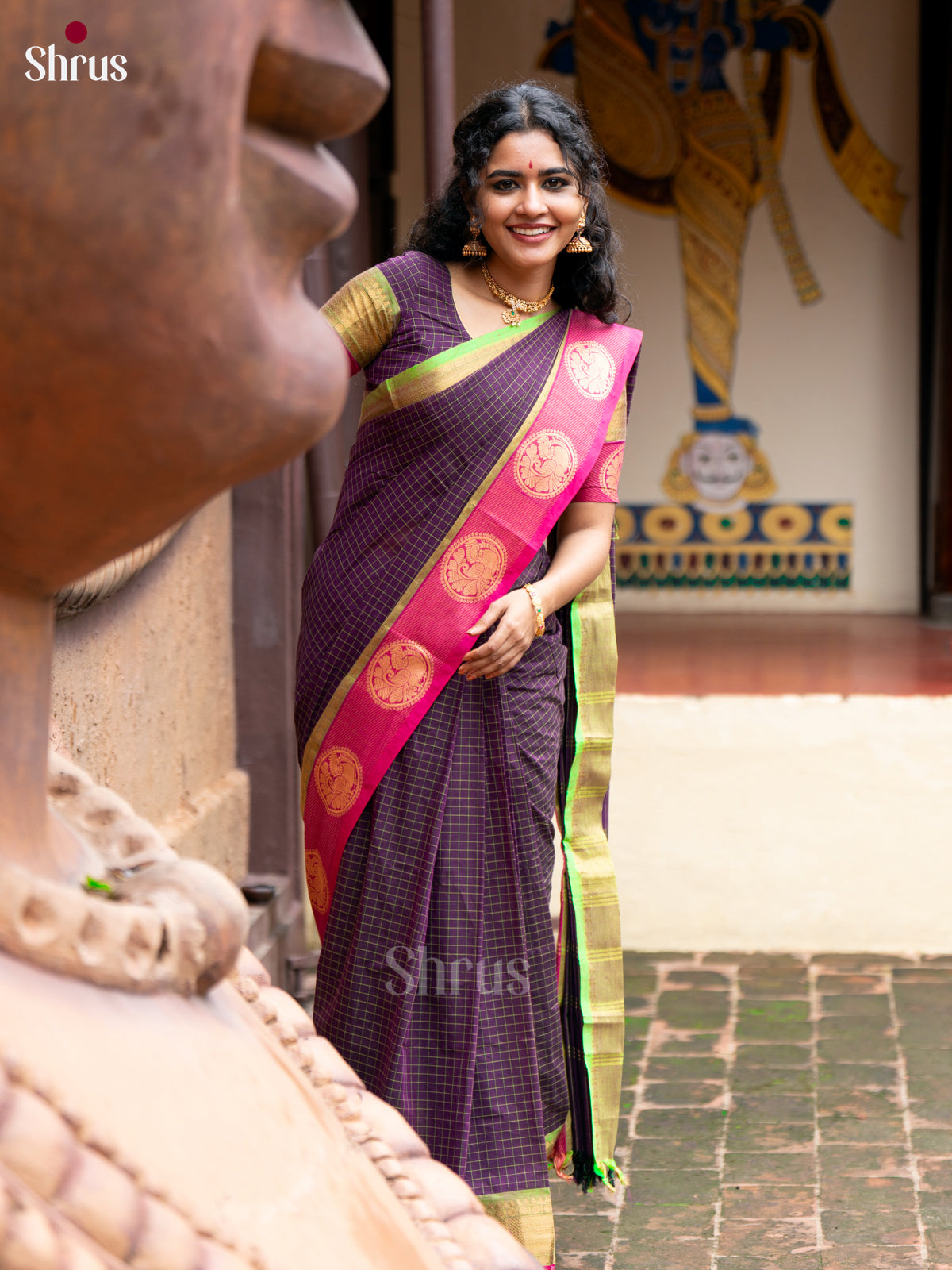 Purple & Green - Chettinad Cotton Saree - Shop on Shrus.com