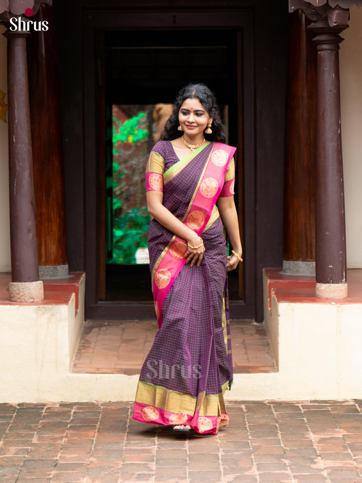 Purple & Green - Chettinad Cotton Saree - Shop on Shrus.com