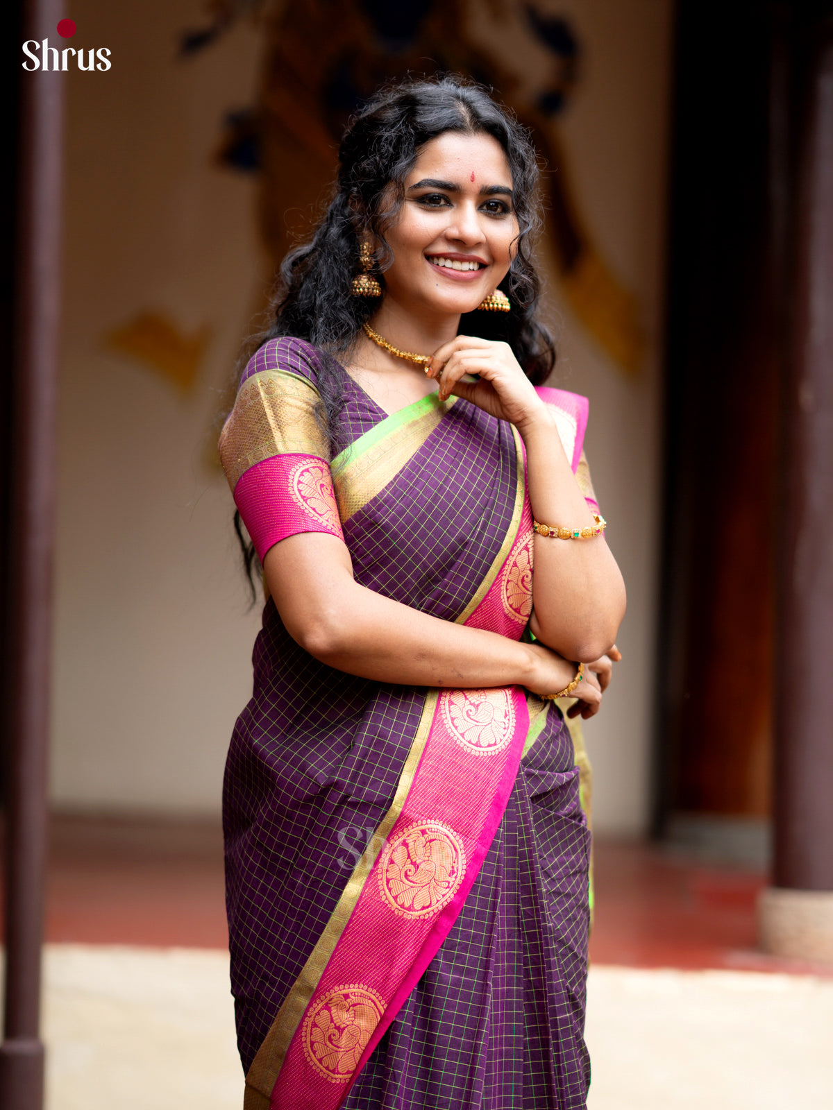 Purple & Green - Chettinad Cotton Saree - Shop on Shrus.com