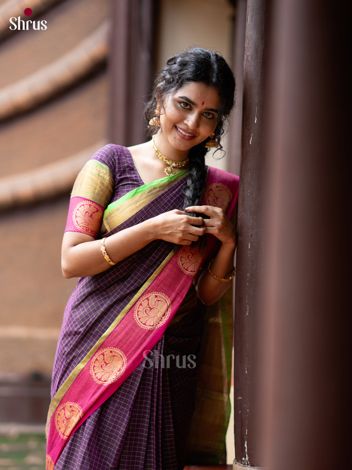 Purple & Green - Chettinad Cotton Saree - Shop on Shrus.com