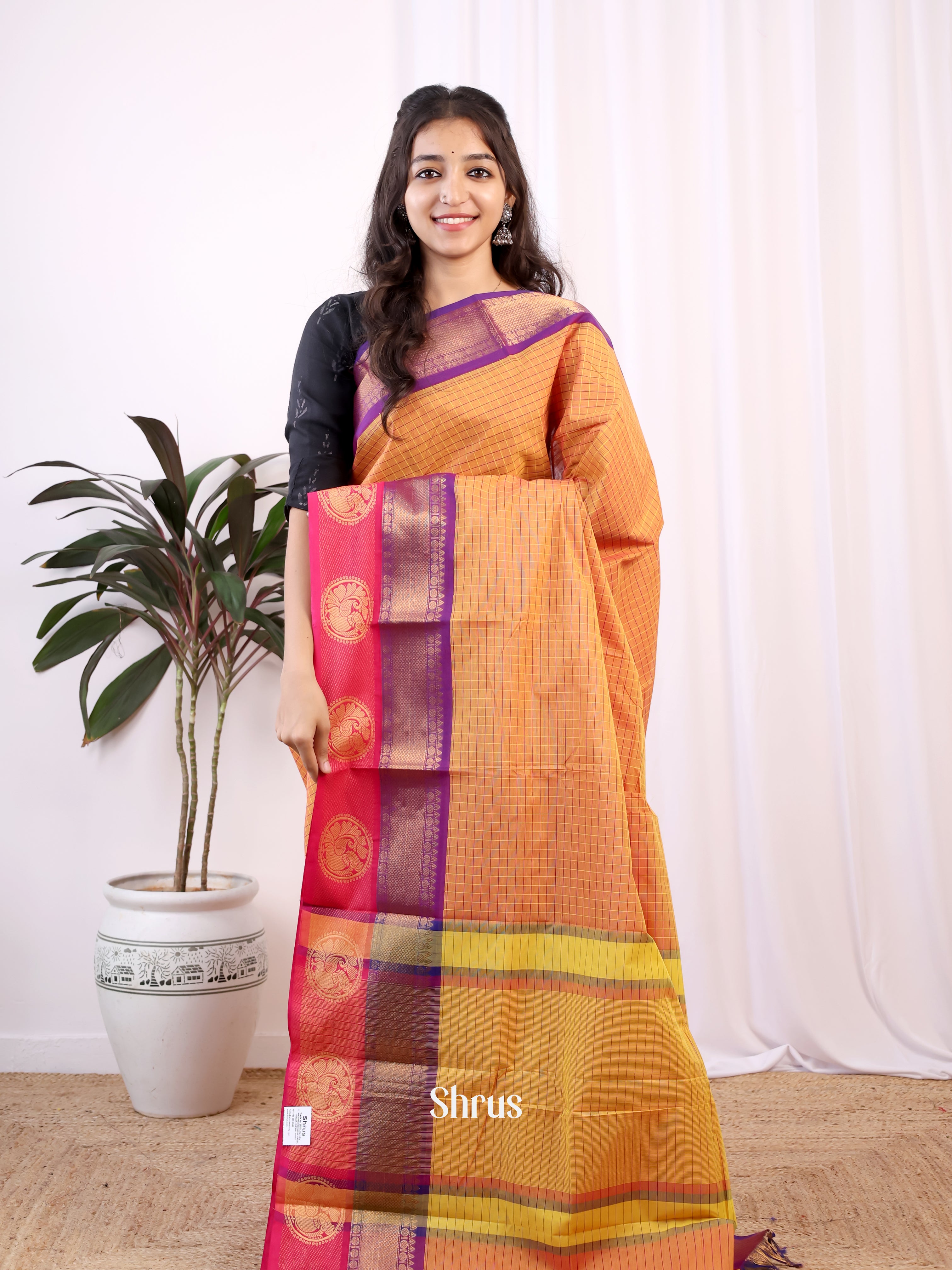 Brown & Violet- Chettinad Cotton Saree - Shop on Shrus.com