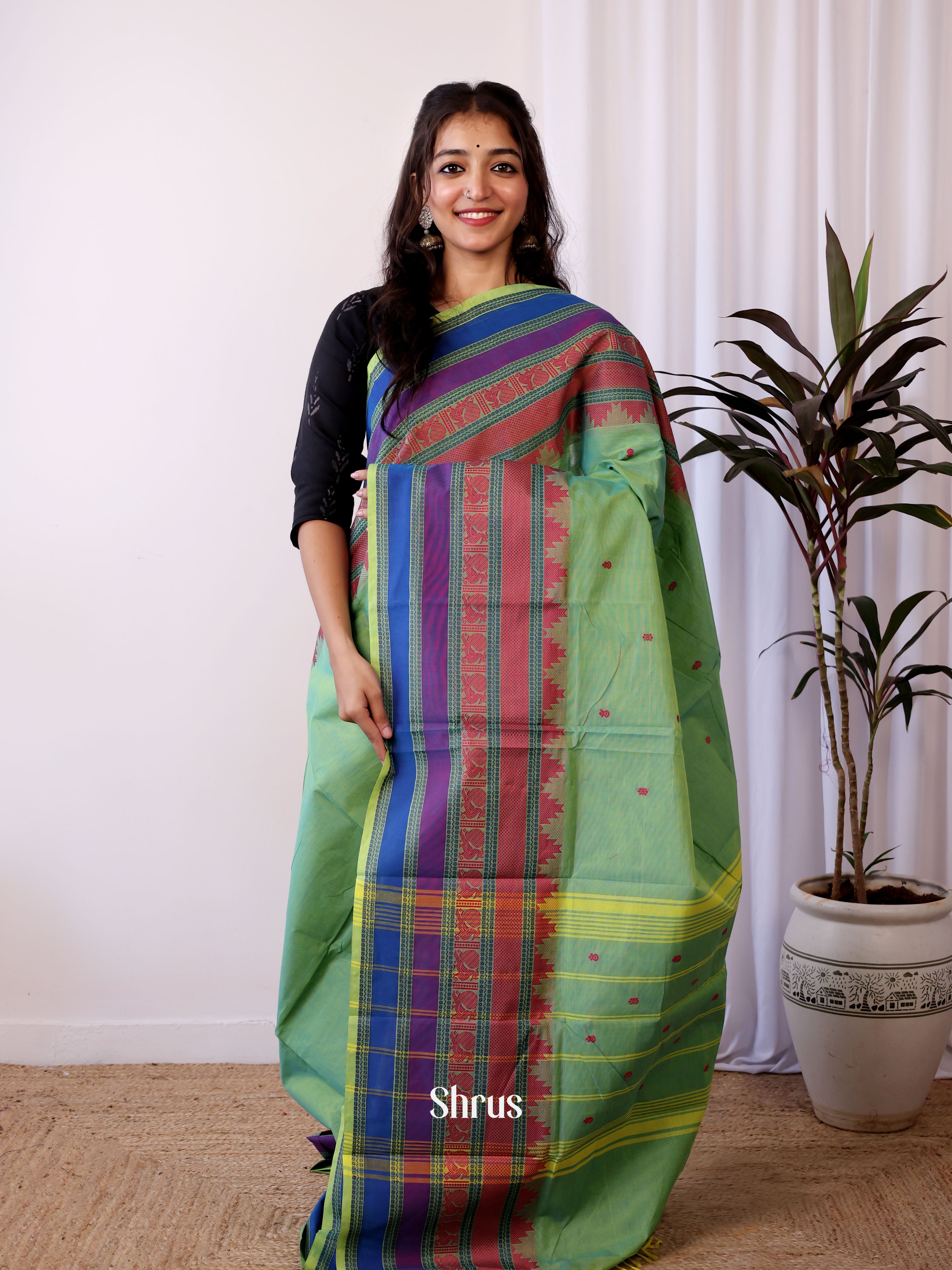 Green & Blue - Chettinad Cotton Saree - Shop on Shrus.com