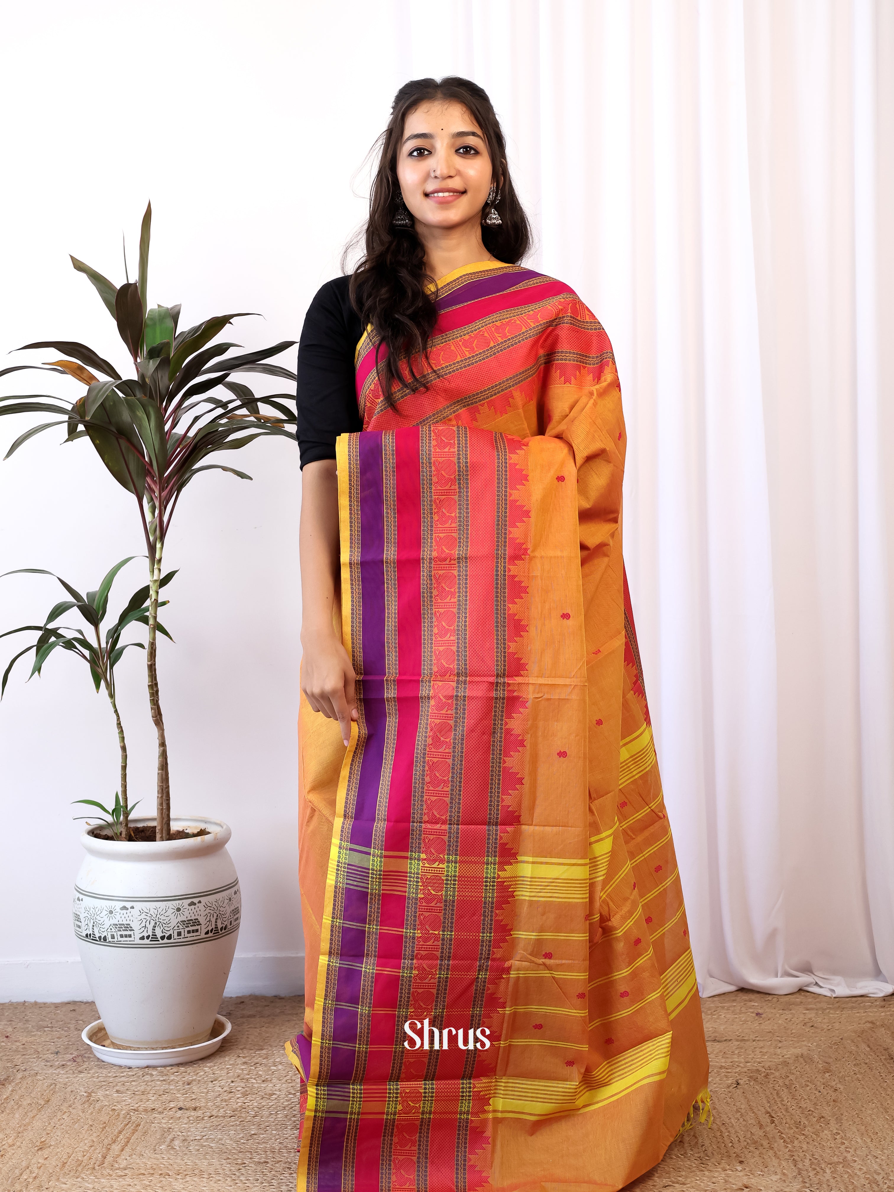 Mustard & Pink - Chettinad Cotton Saree - Shop on Shrus.com