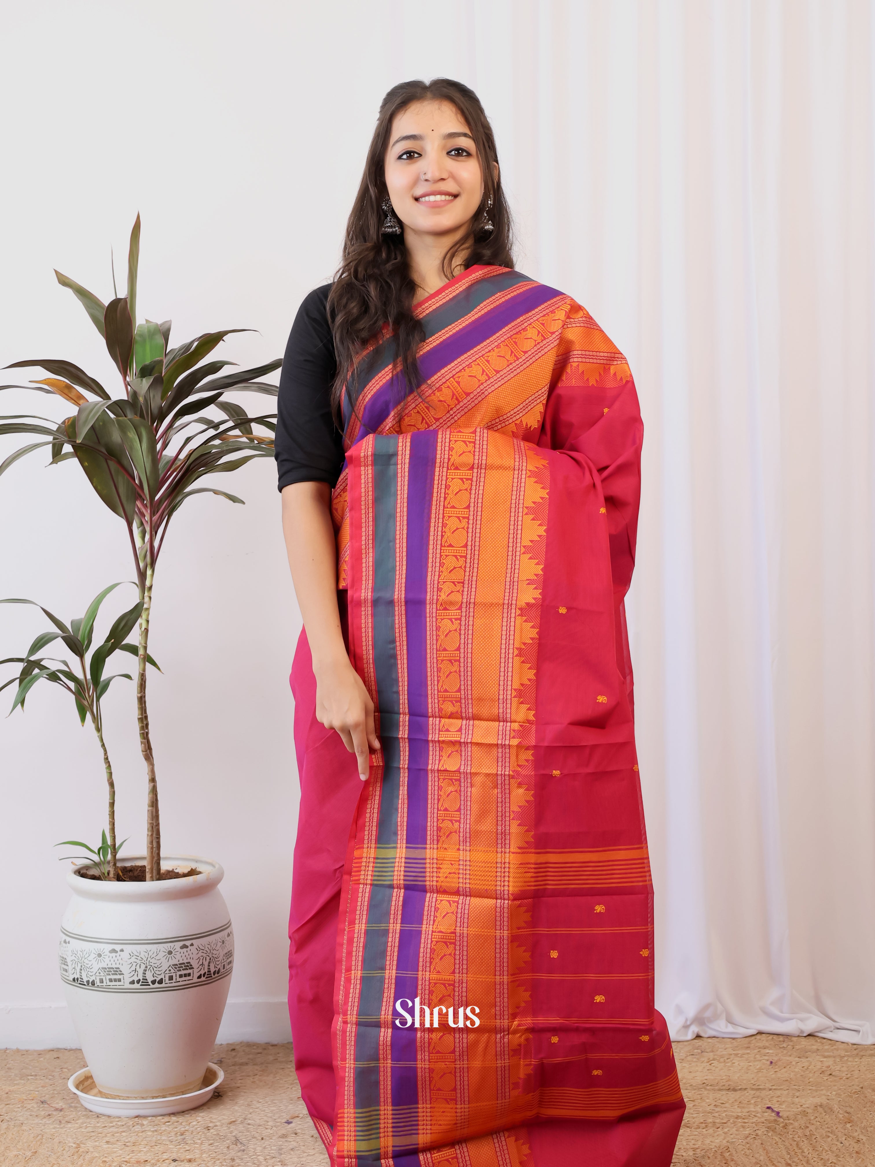 Red & Purple - Chettinad Cotton Saree - Shop on Shrus.com