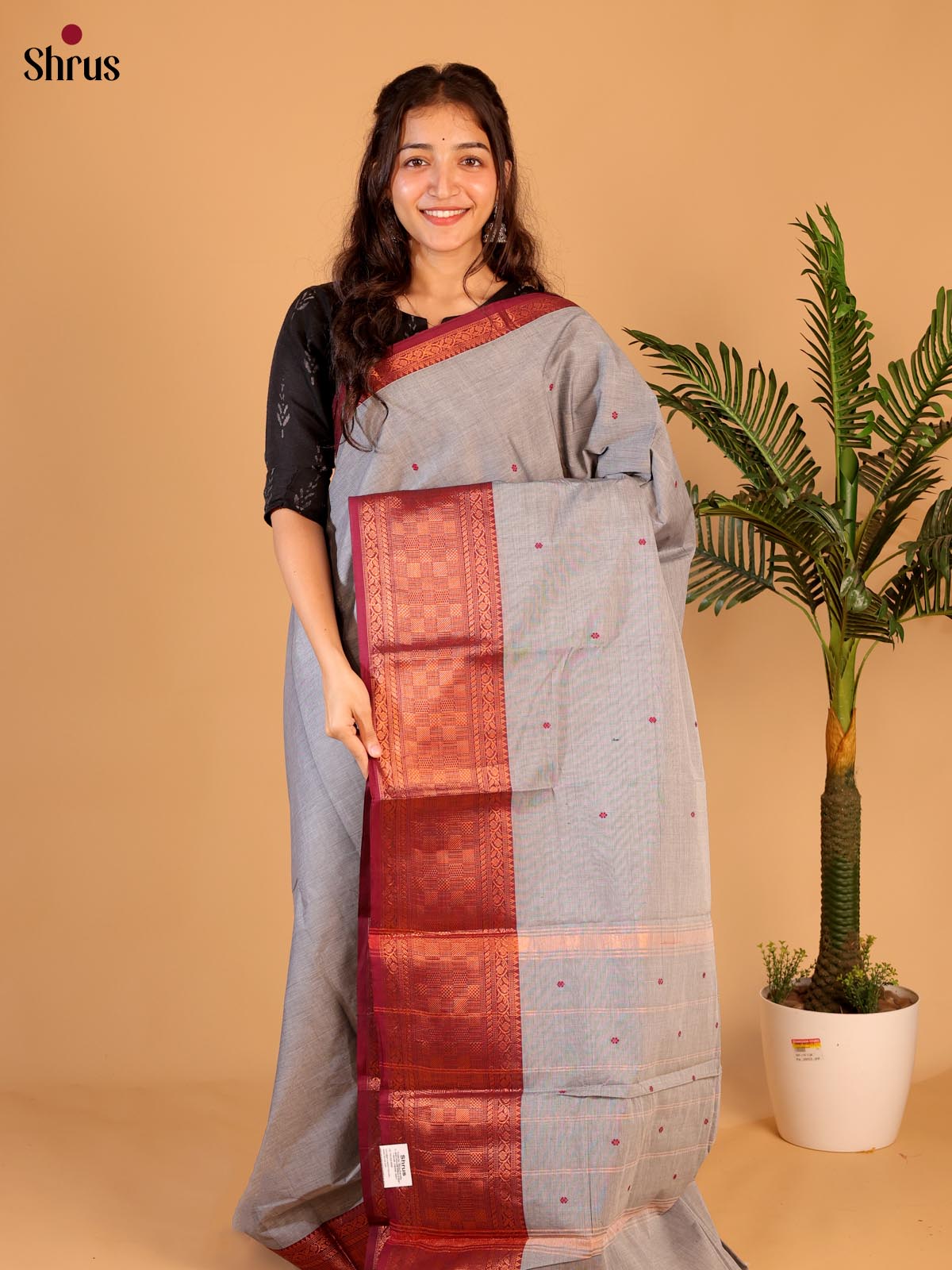 Grey & Brown- Chettinad Cotton Saree - Shop on Shrus.com
