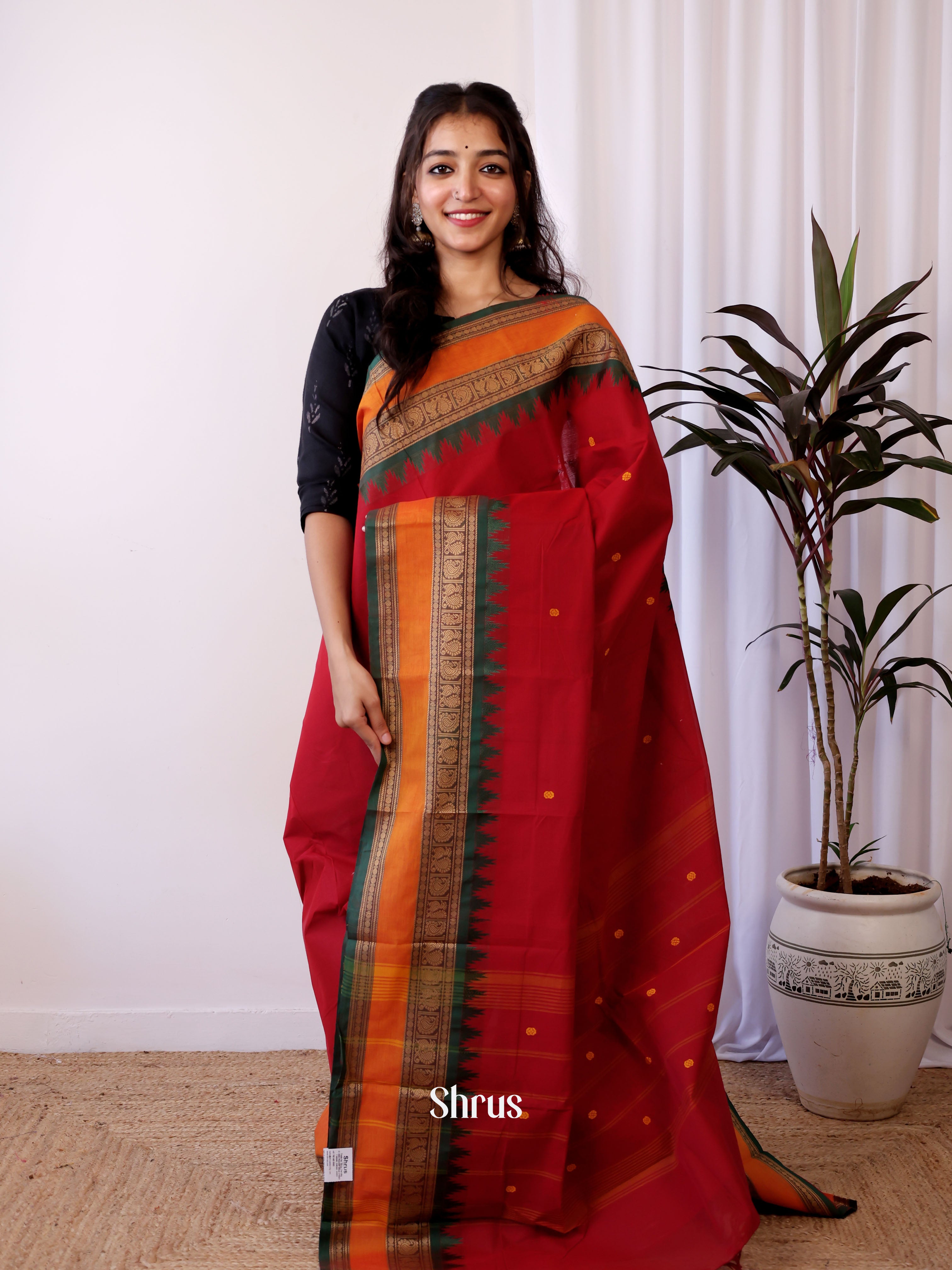 Red & Green - Chettinad Cotton Saree - Shop on Shrus.com