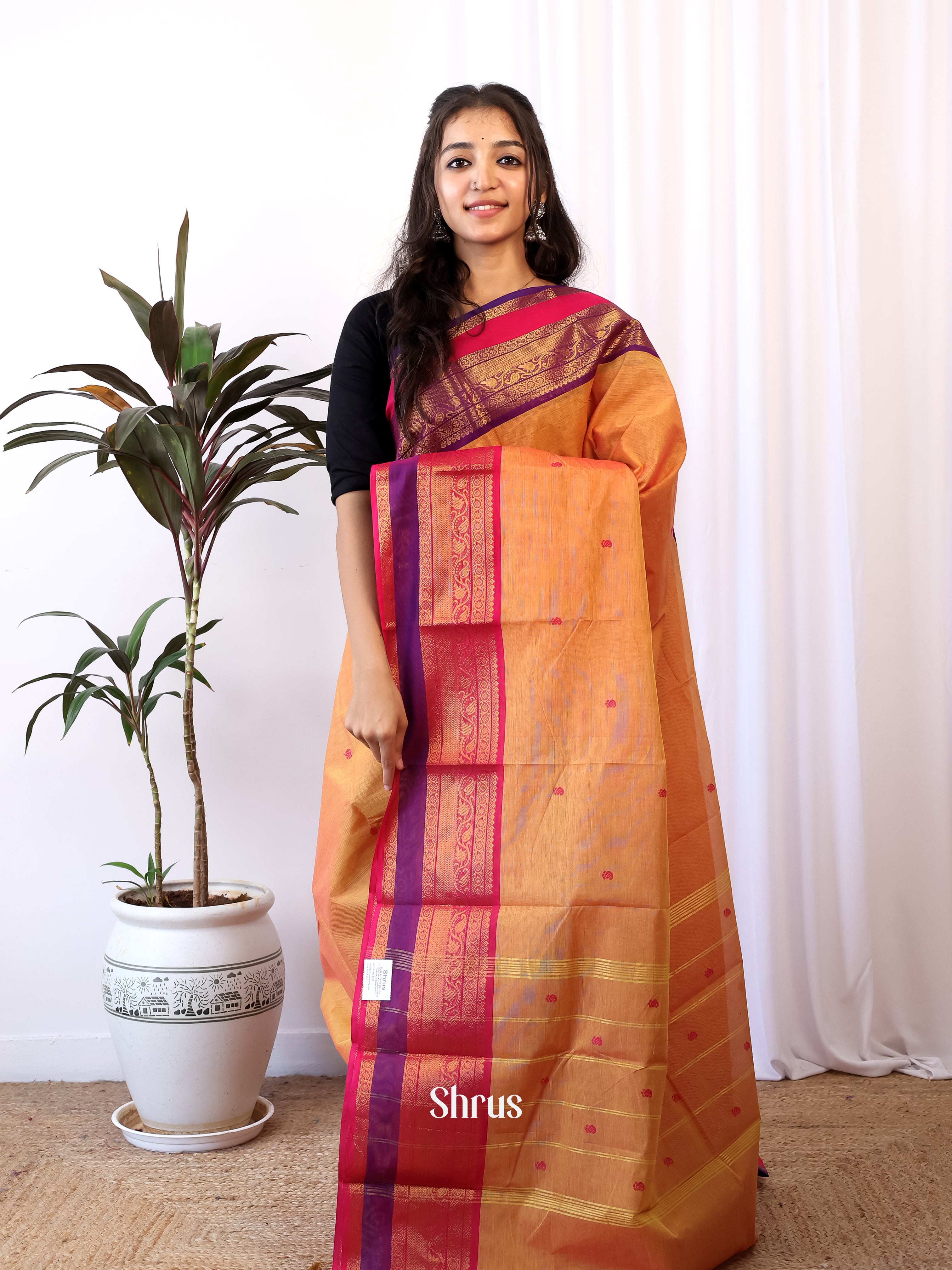Orange & Pink - Chettinad Cotton Saree - Shop on Shrus.com