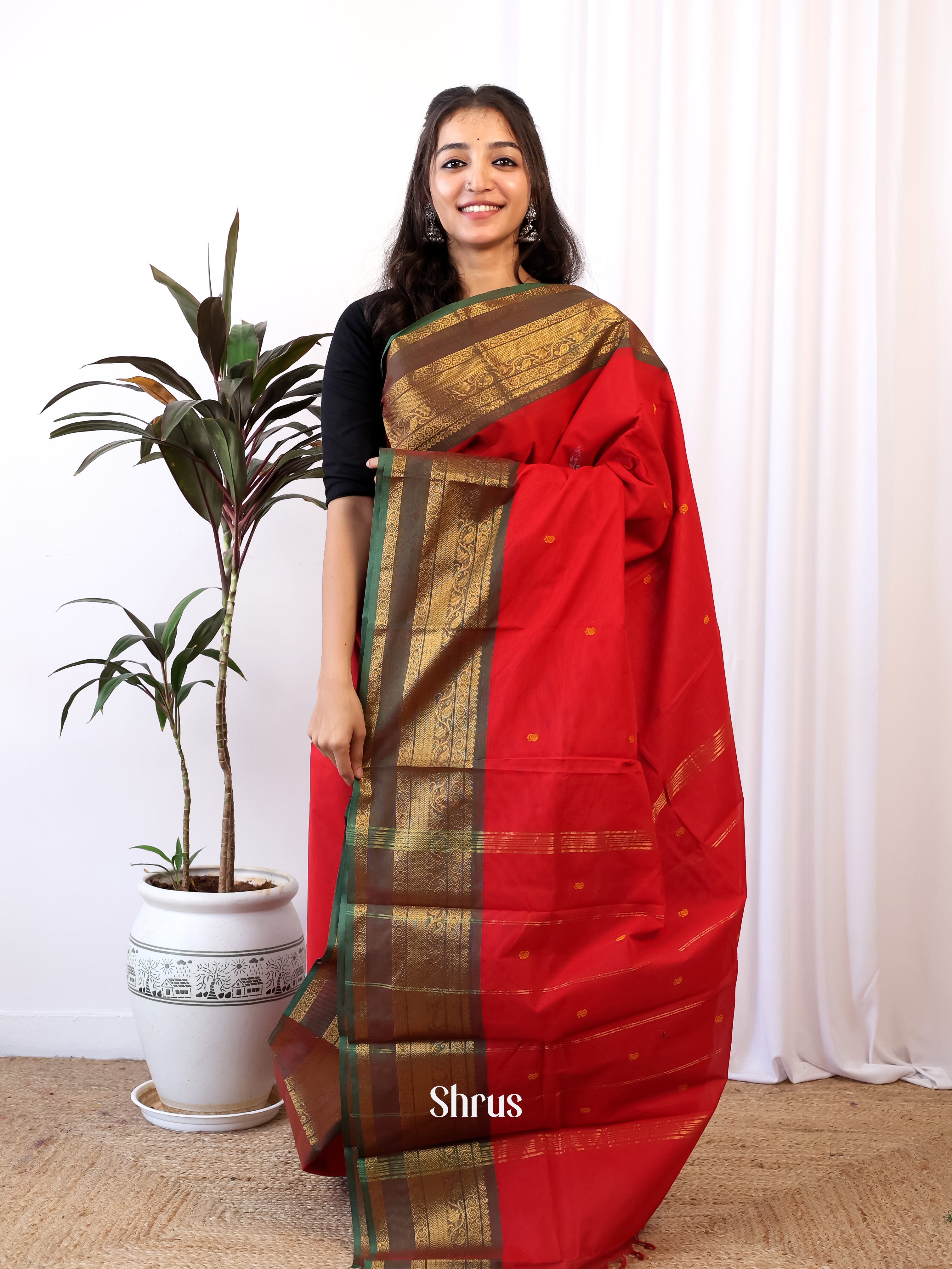 Red & Green - Chettinad Cotton Saree - Shop on Shrus.com