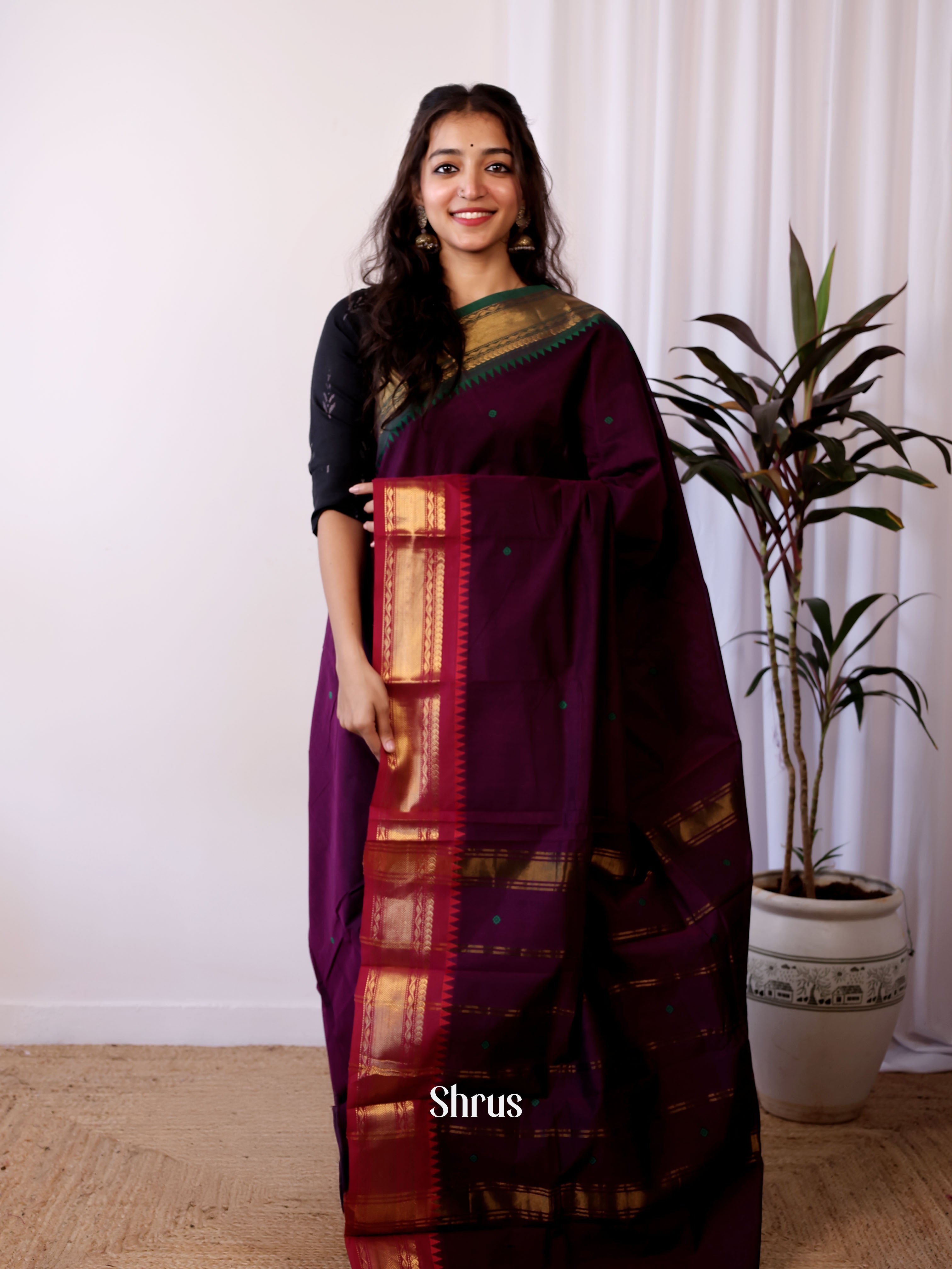 Violet & Red - Chettinad Cotton Saree - Shop on Shrus.com